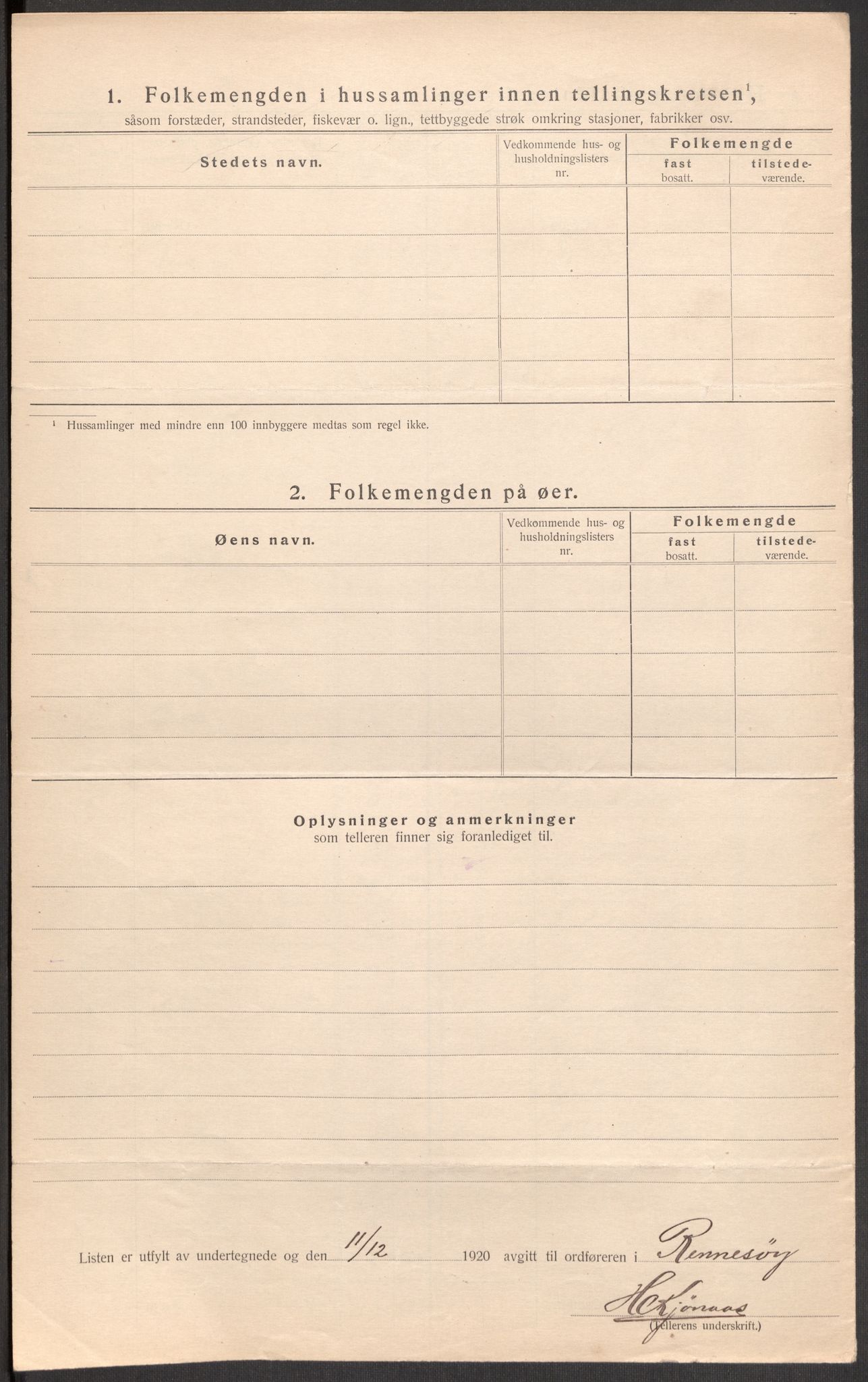 SAST, Folketelling 1920 for 1142 Rennesøy herred, 1920, s. 9