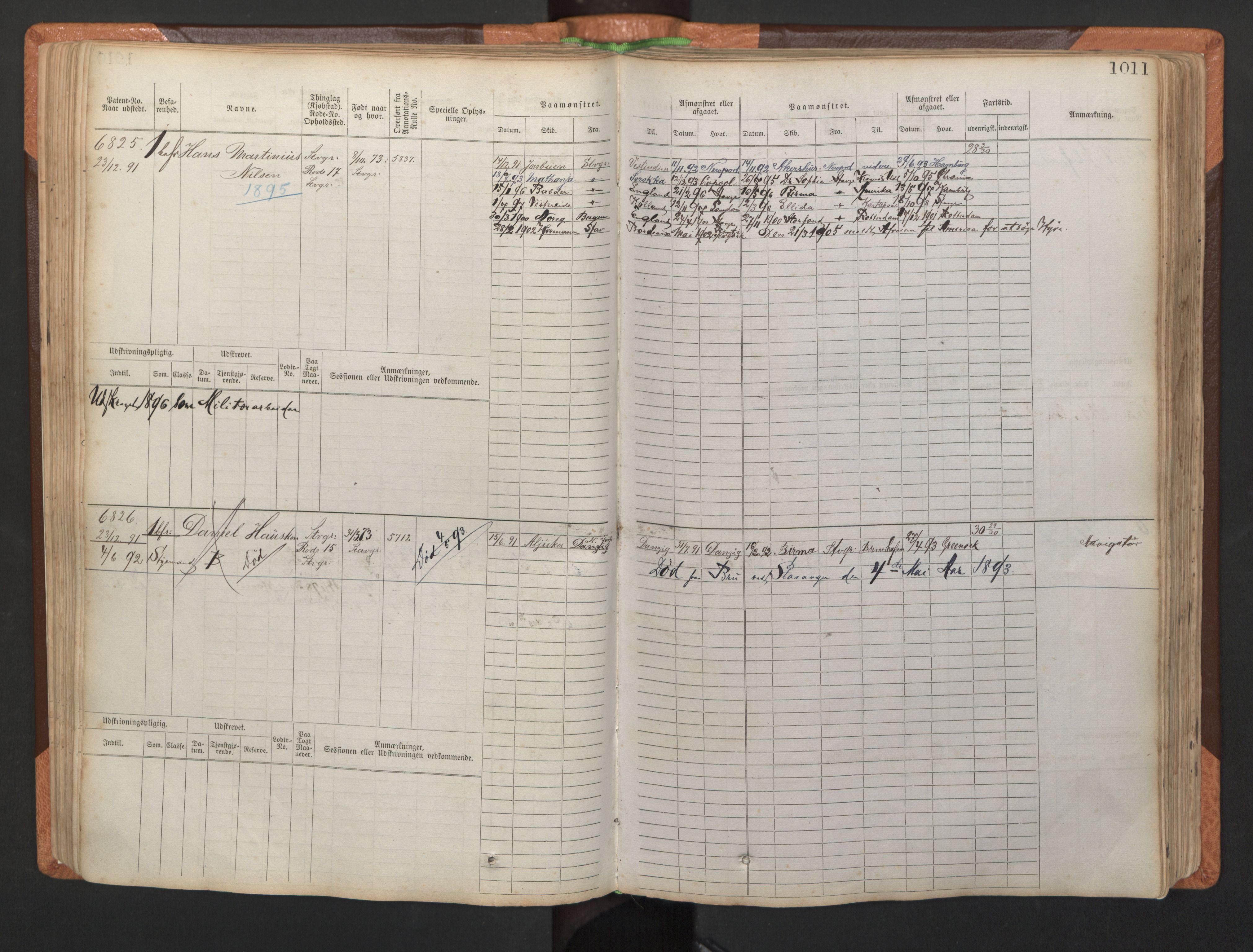 Stavanger sjømannskontor, AV/SAST-A-102006/F/Fb/Fbb/L0011: Sjøfartshovedrulle, patentnr. 6607-7206 (del 2), 1887-1896, s. 114