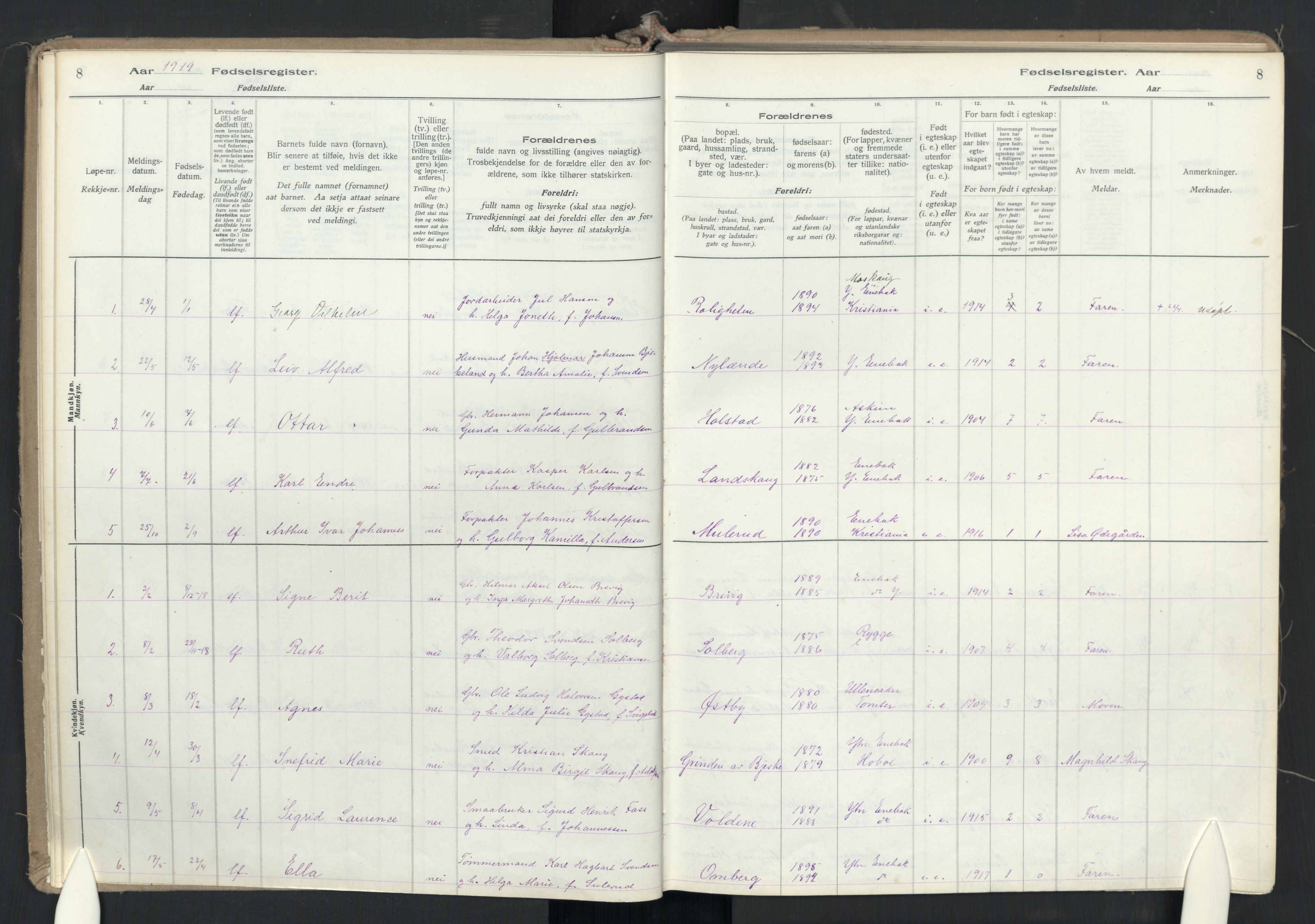 Enebakk prestekontor Kirkebøker, AV/SAO-A-10171c/J/Jb/L0001: Fødselsregister nr. II 1, 1916-1980, s. 8