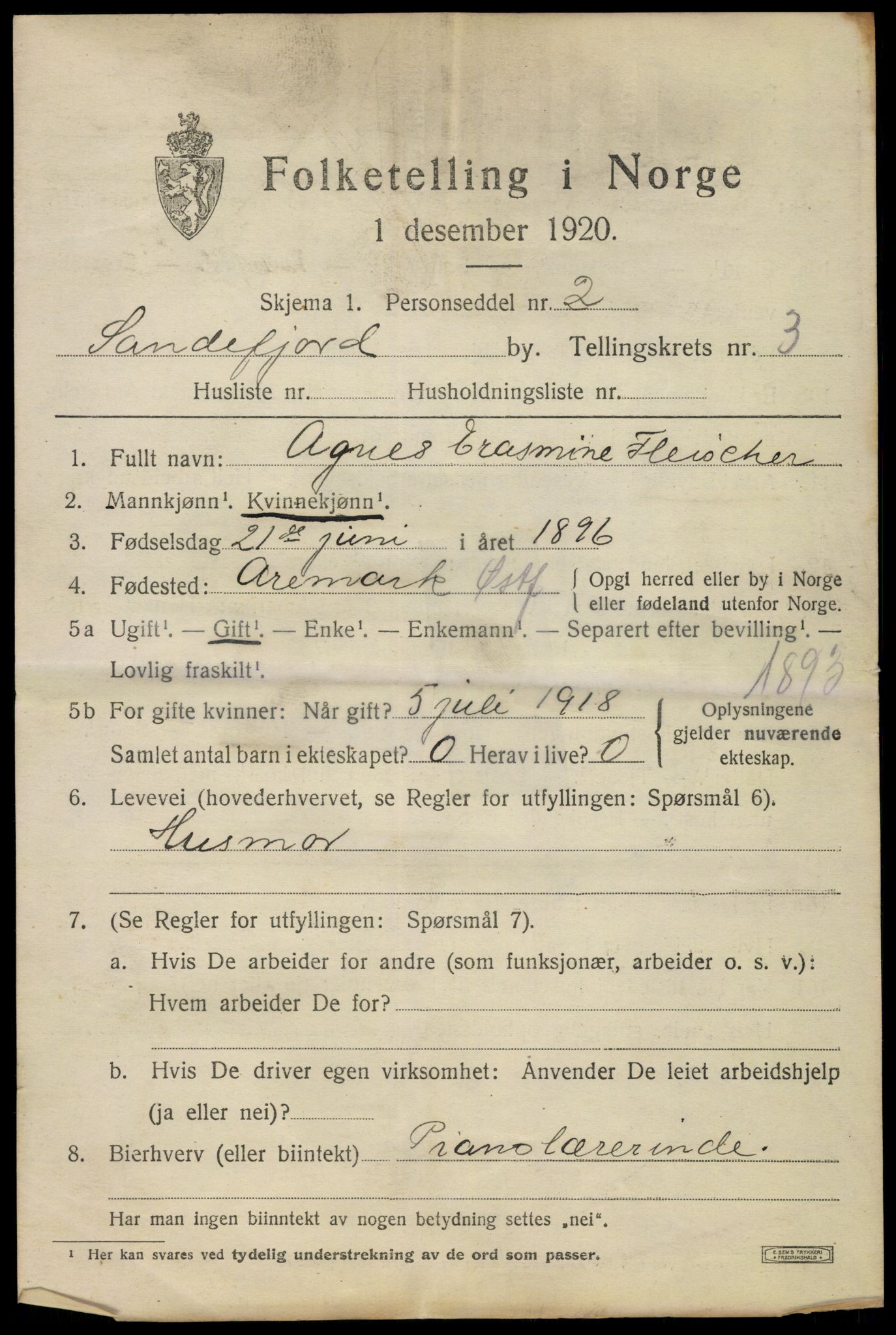 SAKO, Folketelling 1920 for 0706 Sandefjord kjøpstad, 1920, s. 7380