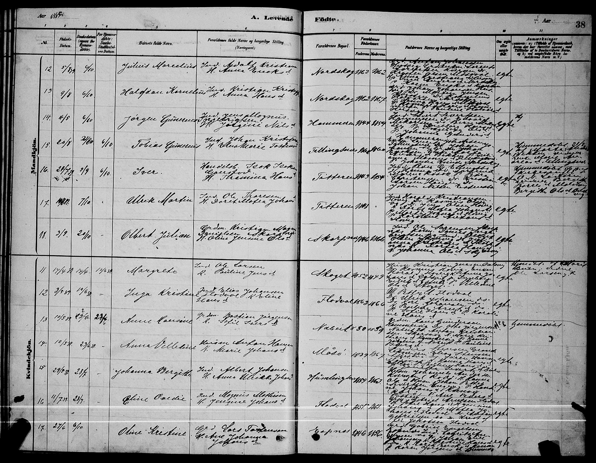Ministerialprotokoller, klokkerbøker og fødselsregistre - Sør-Trøndelag, SAT/A-1456/641/L0597: Klokkerbok nr. 641C01, 1878-1893, s. 38