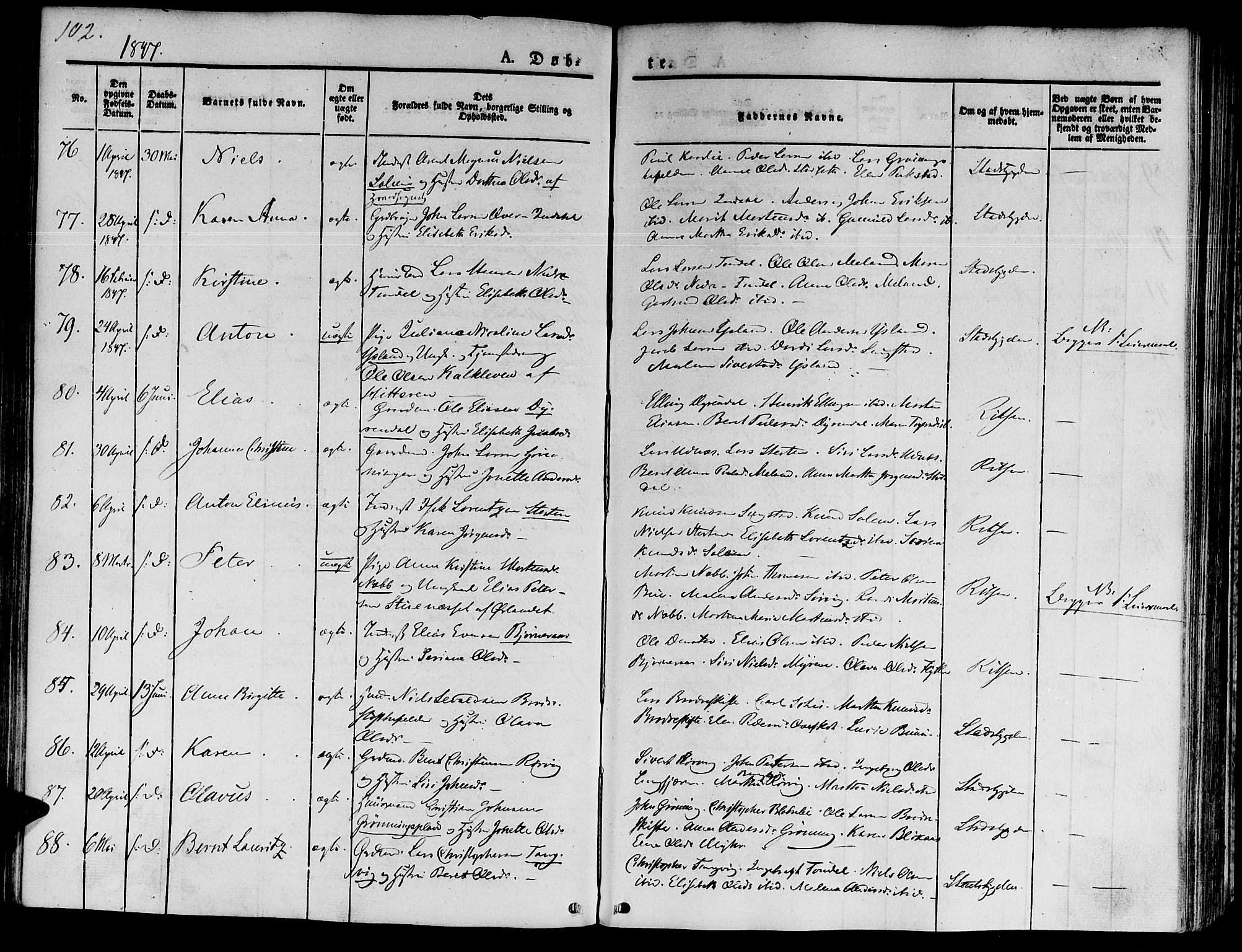 Ministerialprotokoller, klokkerbøker og fødselsregistre - Sør-Trøndelag, SAT/A-1456/646/L0610: Ministerialbok nr. 646A08, 1837-1847, s. 102