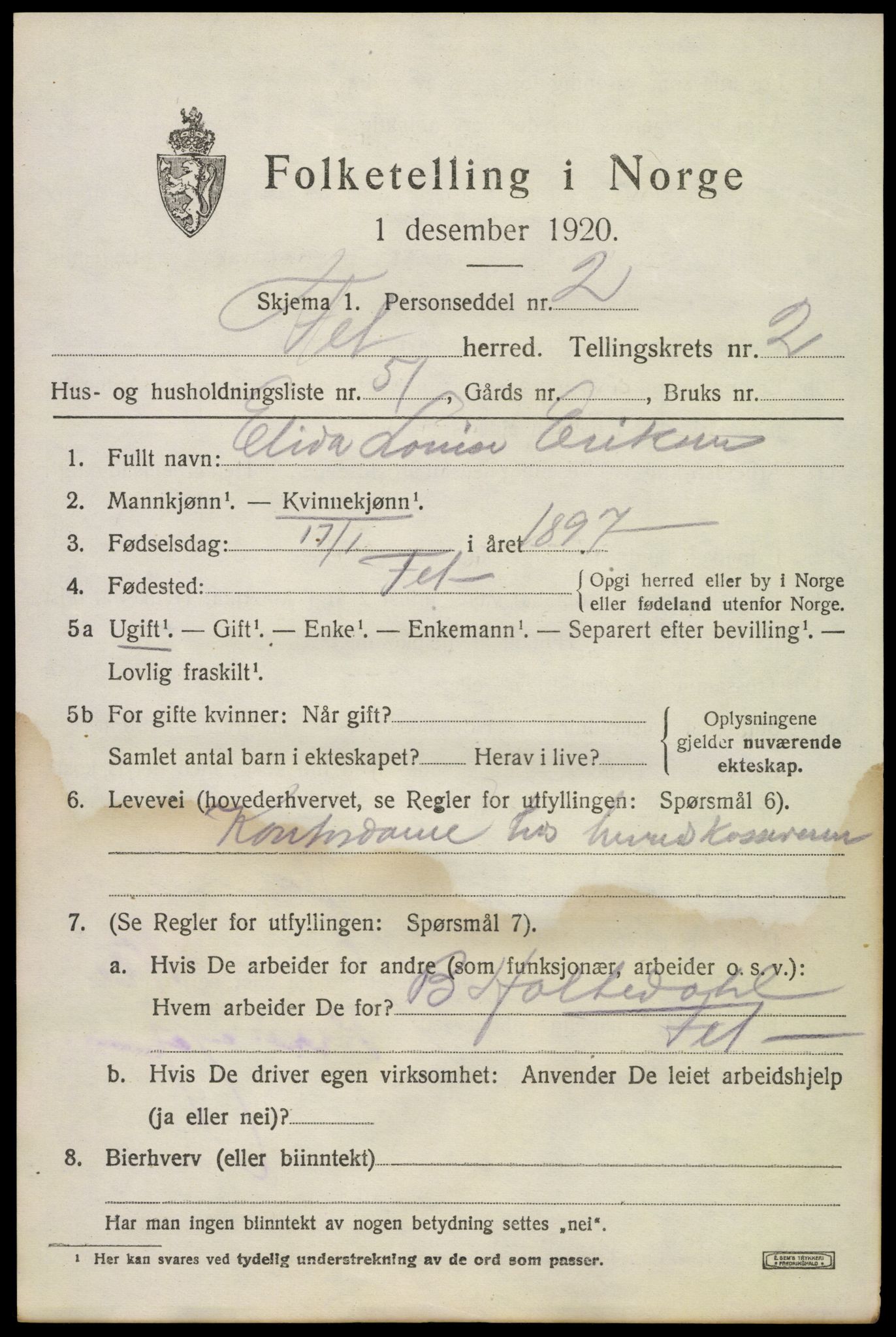 SAO, Folketelling 1920 for 0227 Fet herred, 1920, s. 3544