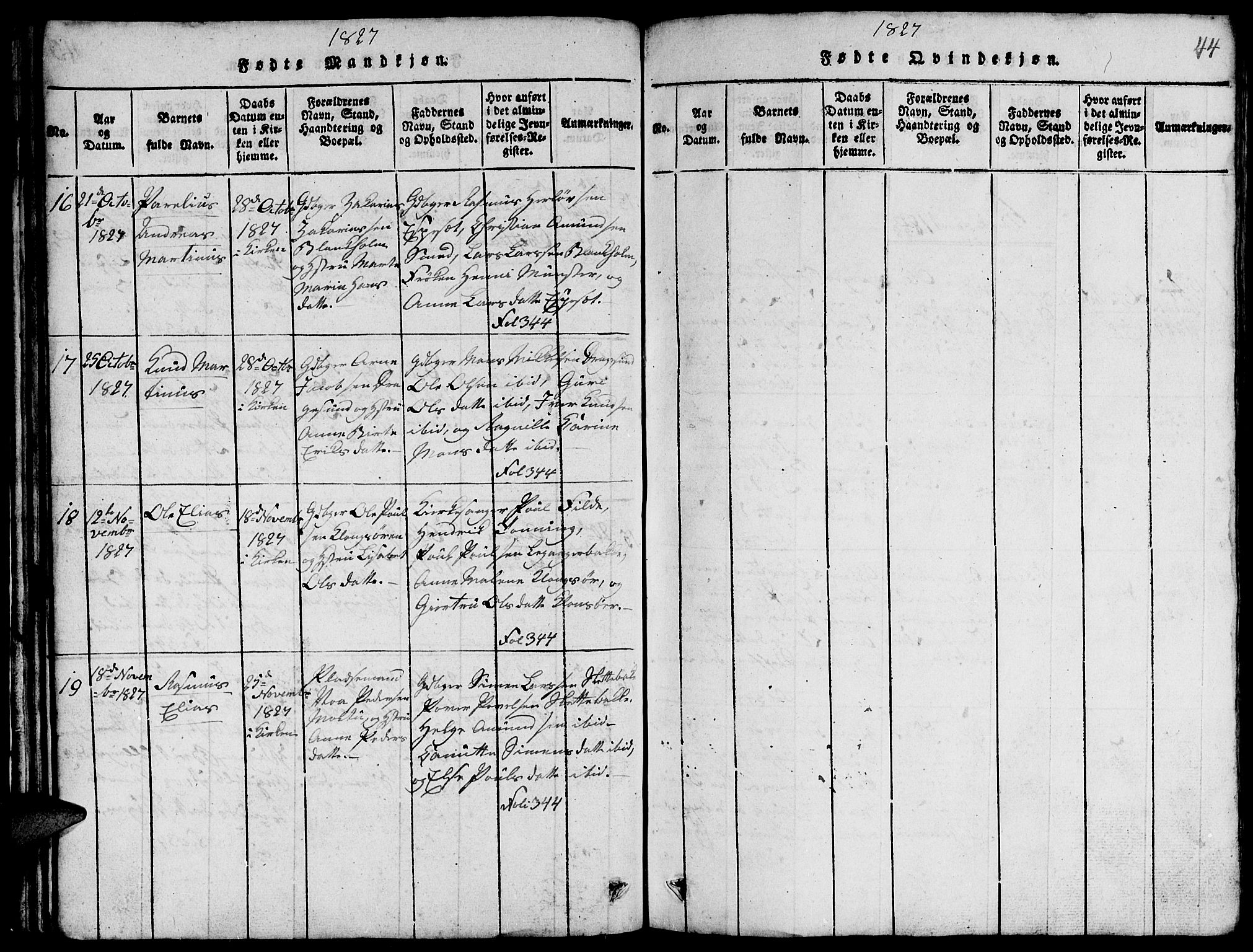 Ministerialprotokoller, klokkerbøker og fødselsregistre - Møre og Romsdal, SAT/A-1454/507/L0078: Klokkerbok nr. 507C01, 1816-1840, s. 44