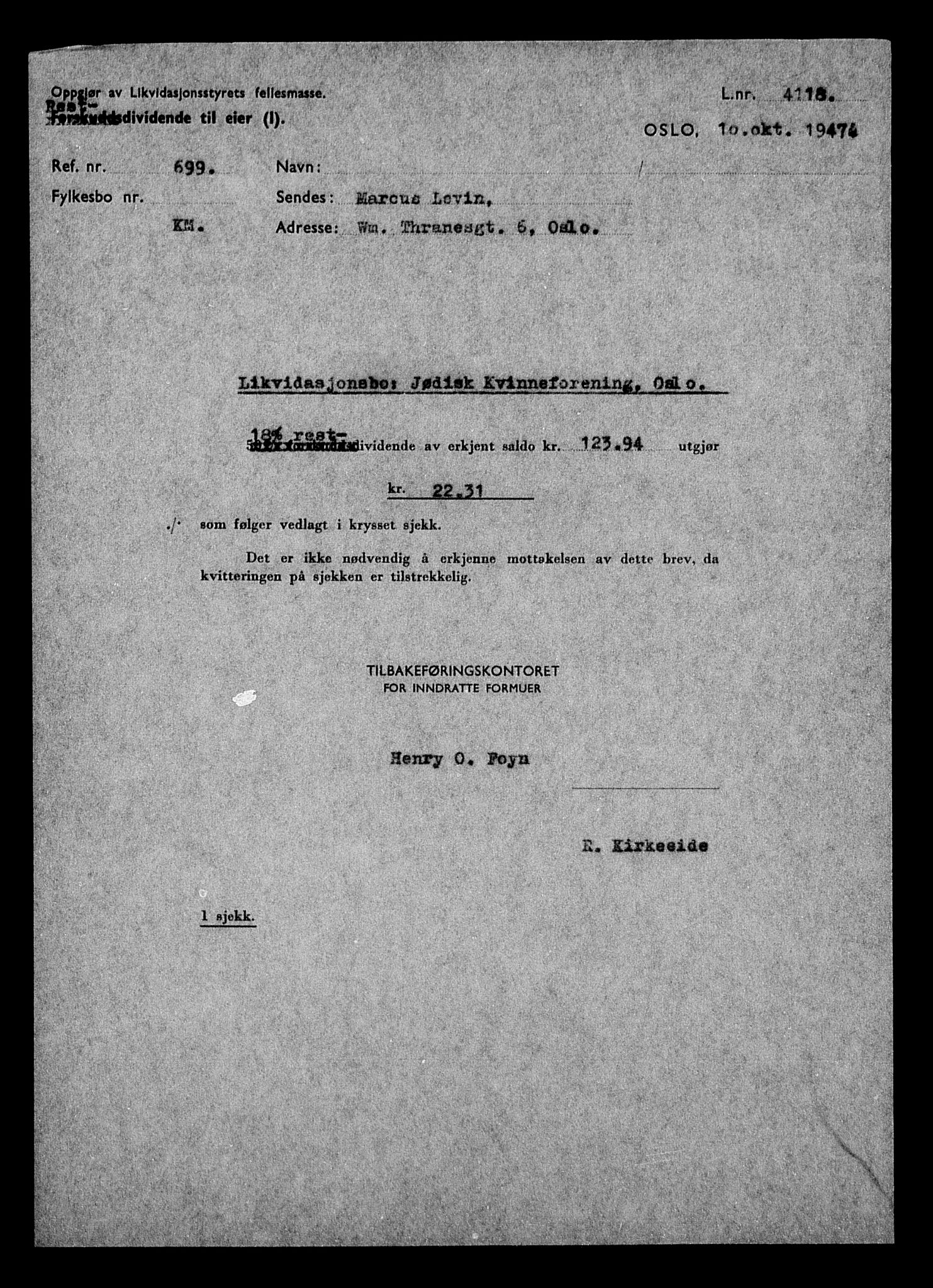 Justisdepartementet, Tilbakeføringskontoret for inndratte formuer, AV/RA-S-1564/H/Hc/Hcc/L0948: --, 1945-1947, s. 391