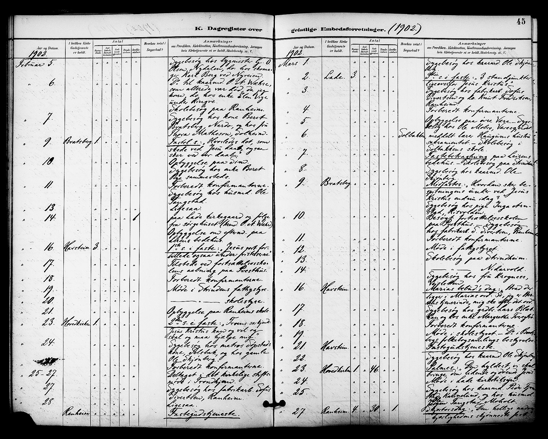 Ministerialprotokoller, klokkerbøker og fødselsregistre - Sør-Trøndelag, AV/SAT-A-1456/606/L0304: Residerende kapellans bok nr. 606B03, 1895-1917, s. 45