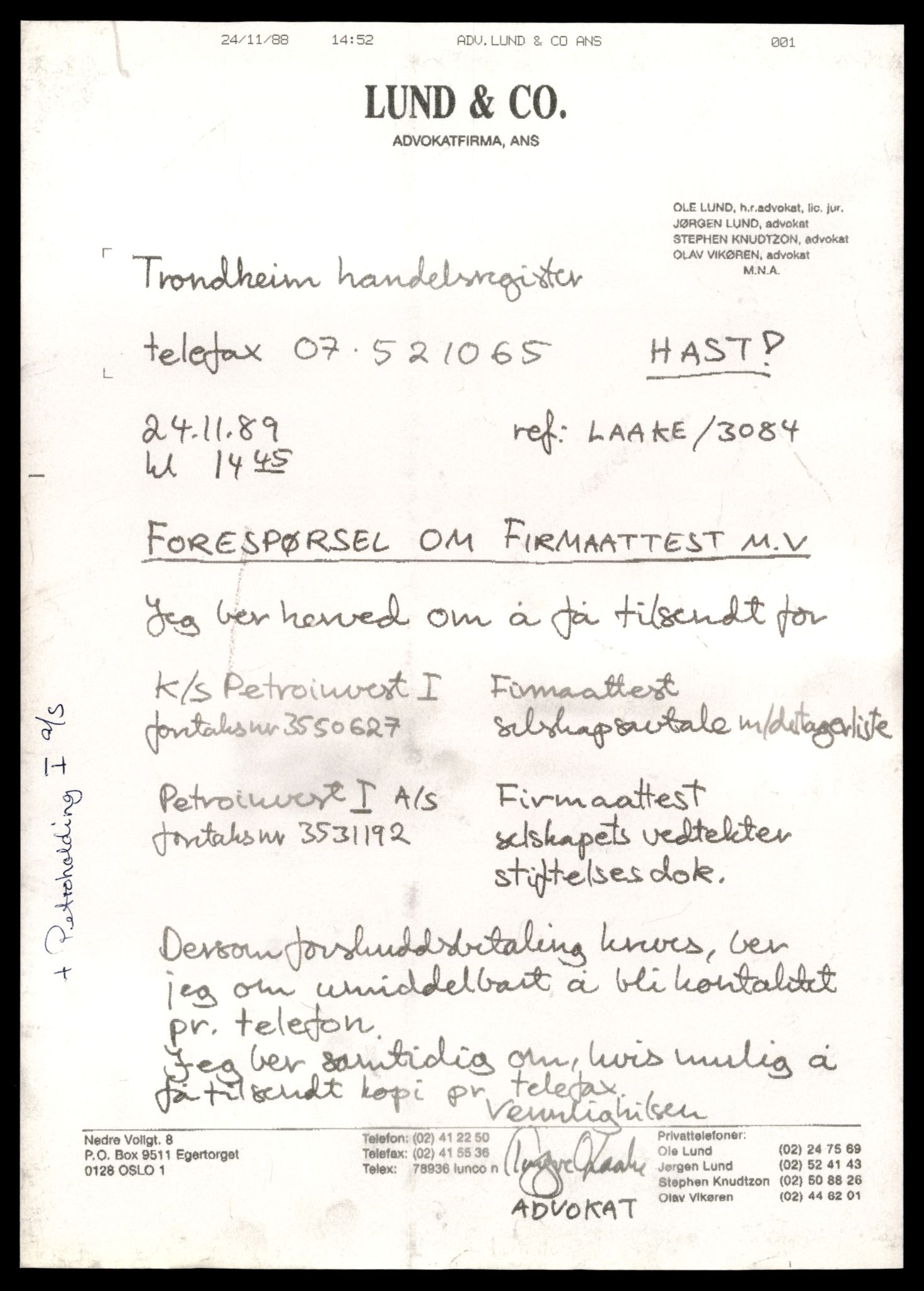 Trondheim byfogd, AV/SAT-A-0003/2/J/Jd/Jda/L0074: Bilag, enkeltmannsforetak, ansvarlige selskap og kommandittselskap, Ksp-L, 1944-1990, s. 3