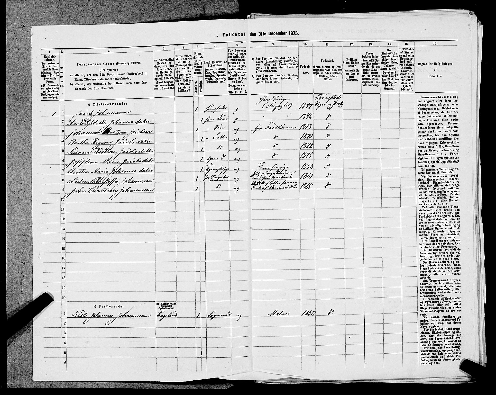 SAST, Folketelling 1875 for 1152L Torvastad prestegjeld, Torvastad sokn, Skåre sokn og Utsira sokn, 1875, s. 418