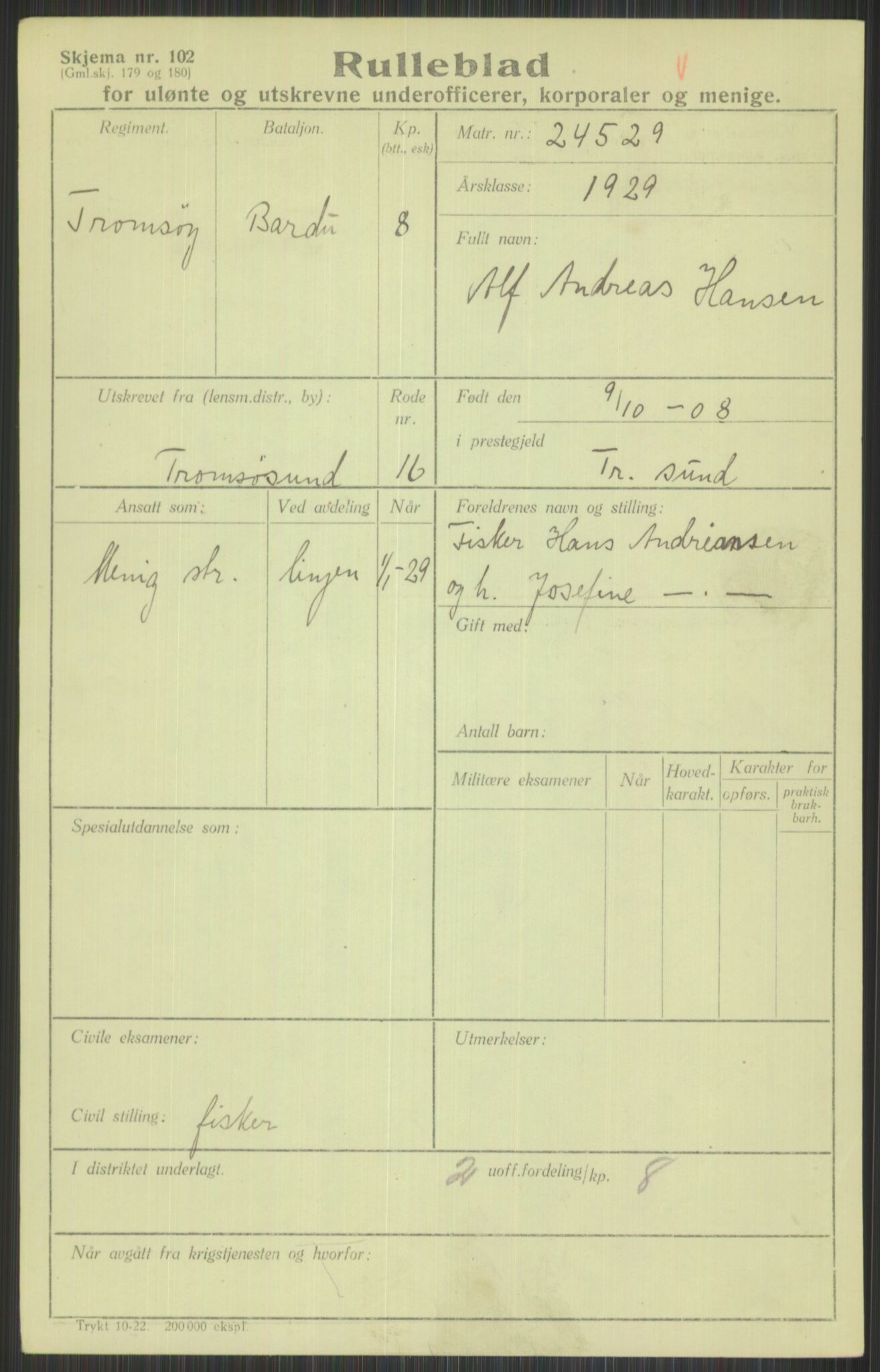 Forsvaret, Troms infanteriregiment nr. 16, AV/RA-RAFA-3146/P/Pa/L0013/0004: Rulleblad / Rulleblad for regimentets menige mannskaper, årsklasse 1929, 1929, s. 299