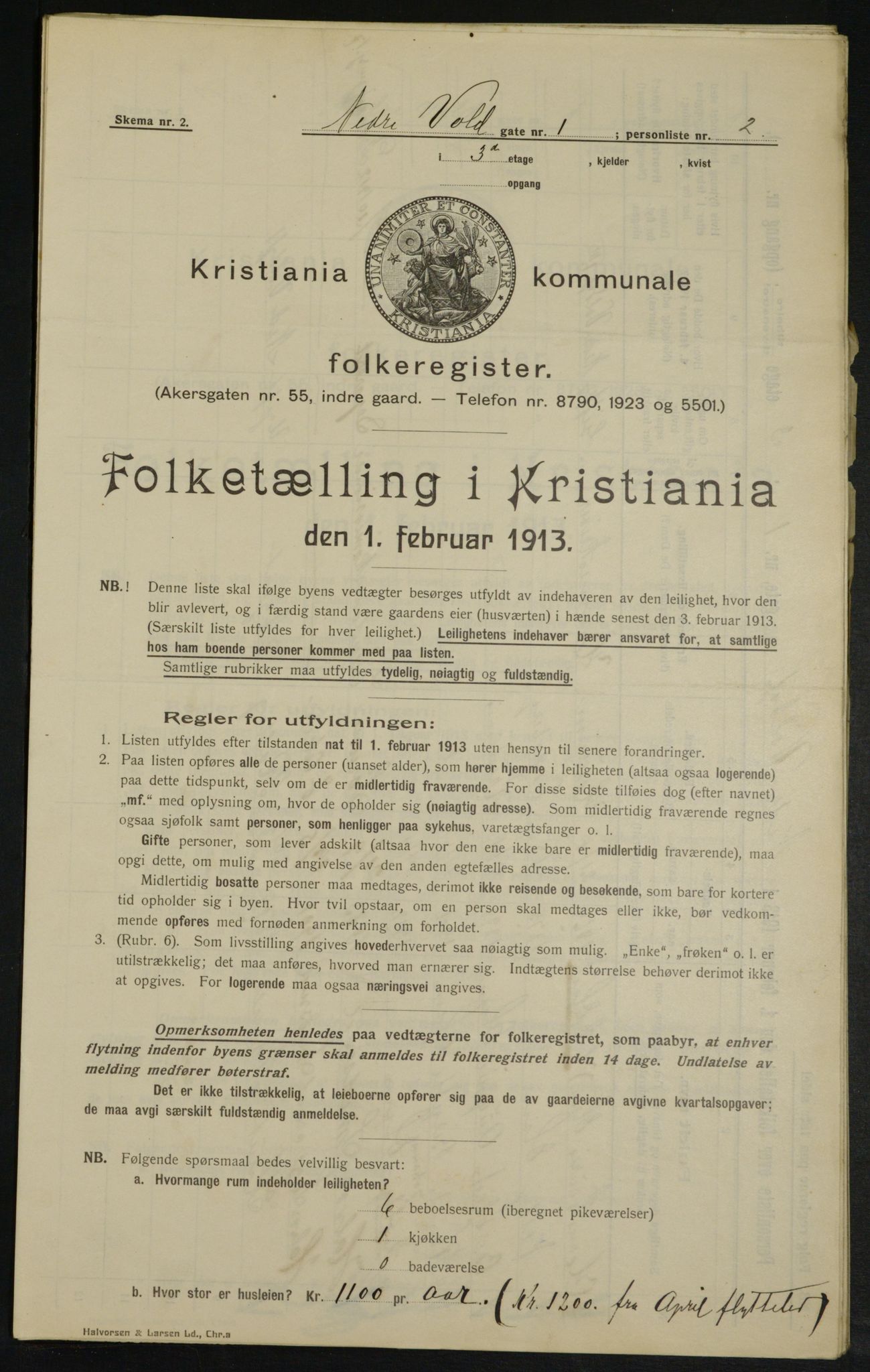 OBA, Kommunal folketelling 1.2.1913 for Kristiania, 1913, s. 69518