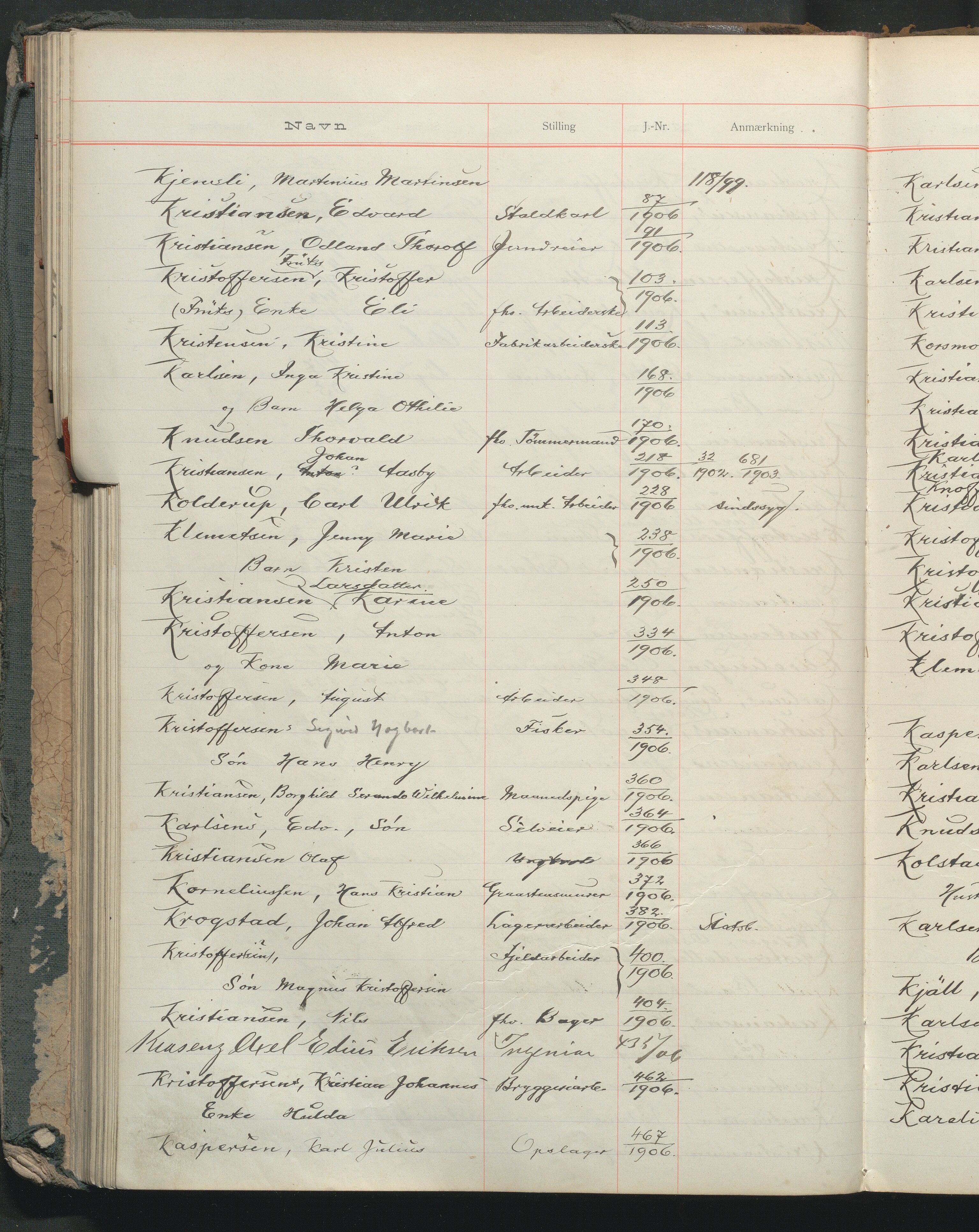 Fattigvesenet, OBA/A-20045/Fr/L0003: Klientregister, 1901-1908, s. 117