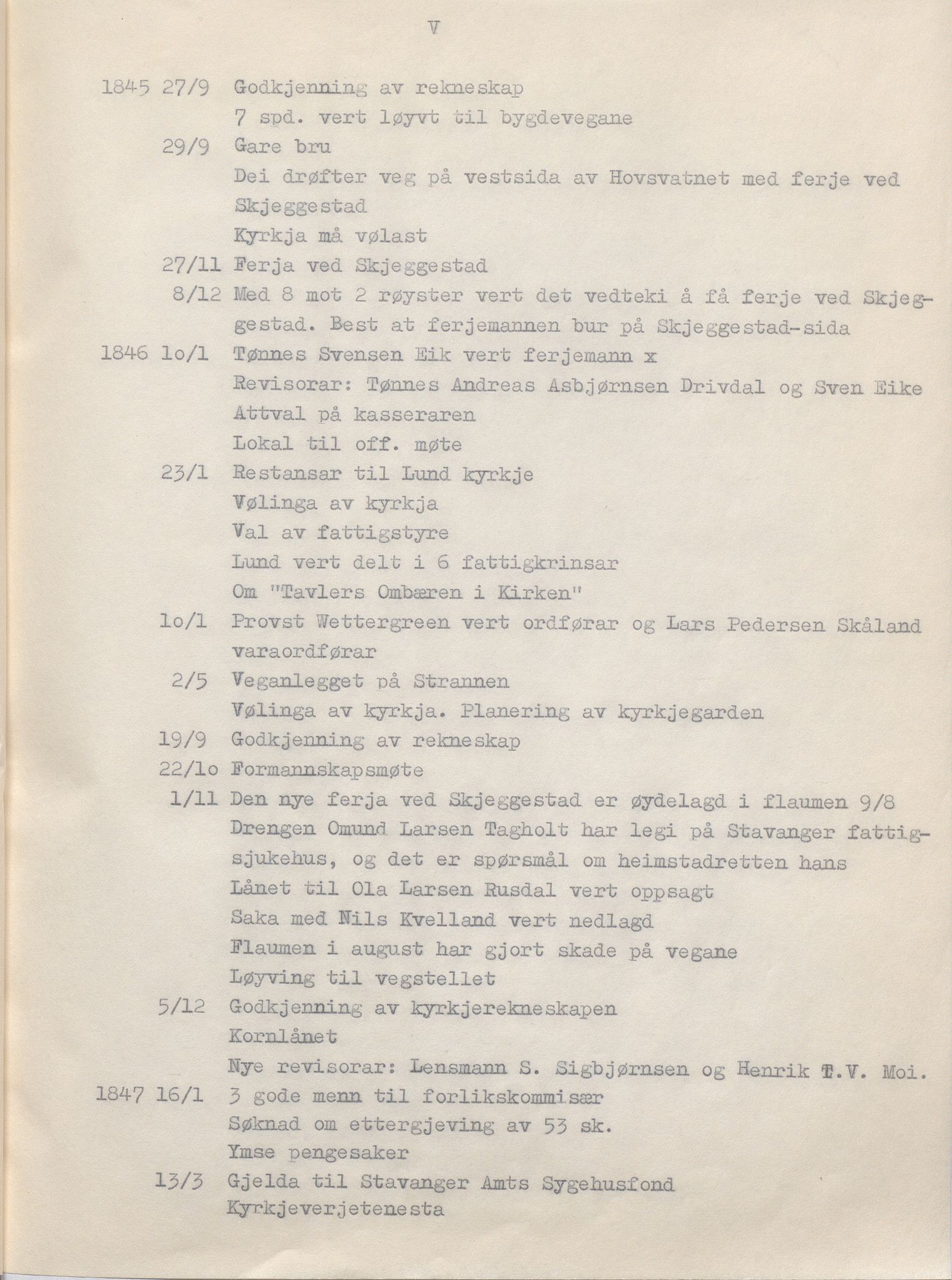 Lund kommune - Formannskapet/Formannskapskontoret, IKAR/K-101761/A/Aa/Aaa/L0002: Forhandlingsprotokoll, 1837-1865, s. V