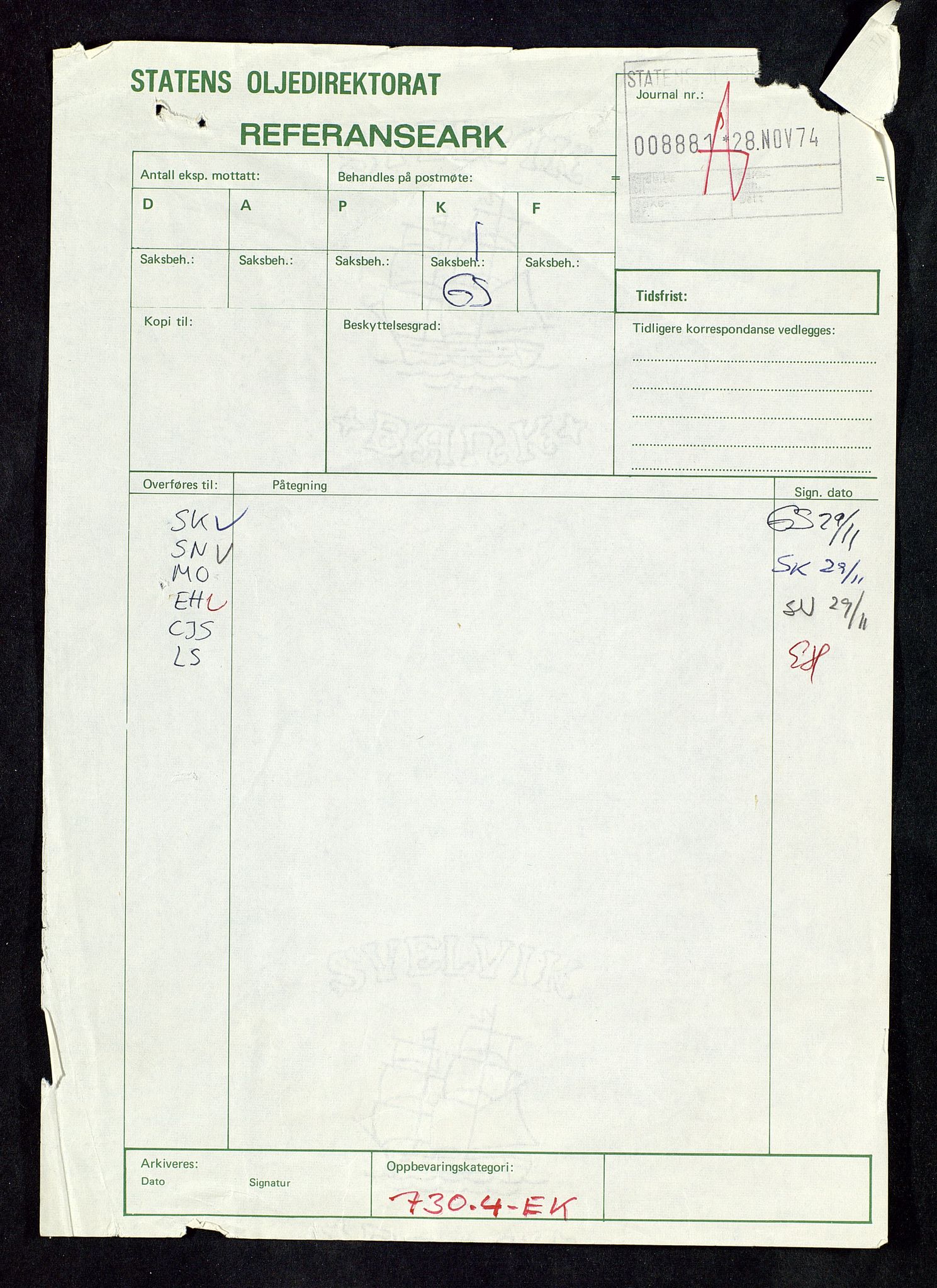 Oljedirektoratet, AV/SAST-A-101366/Da/L0135: Sakarkiv: Ekofisk, 1974