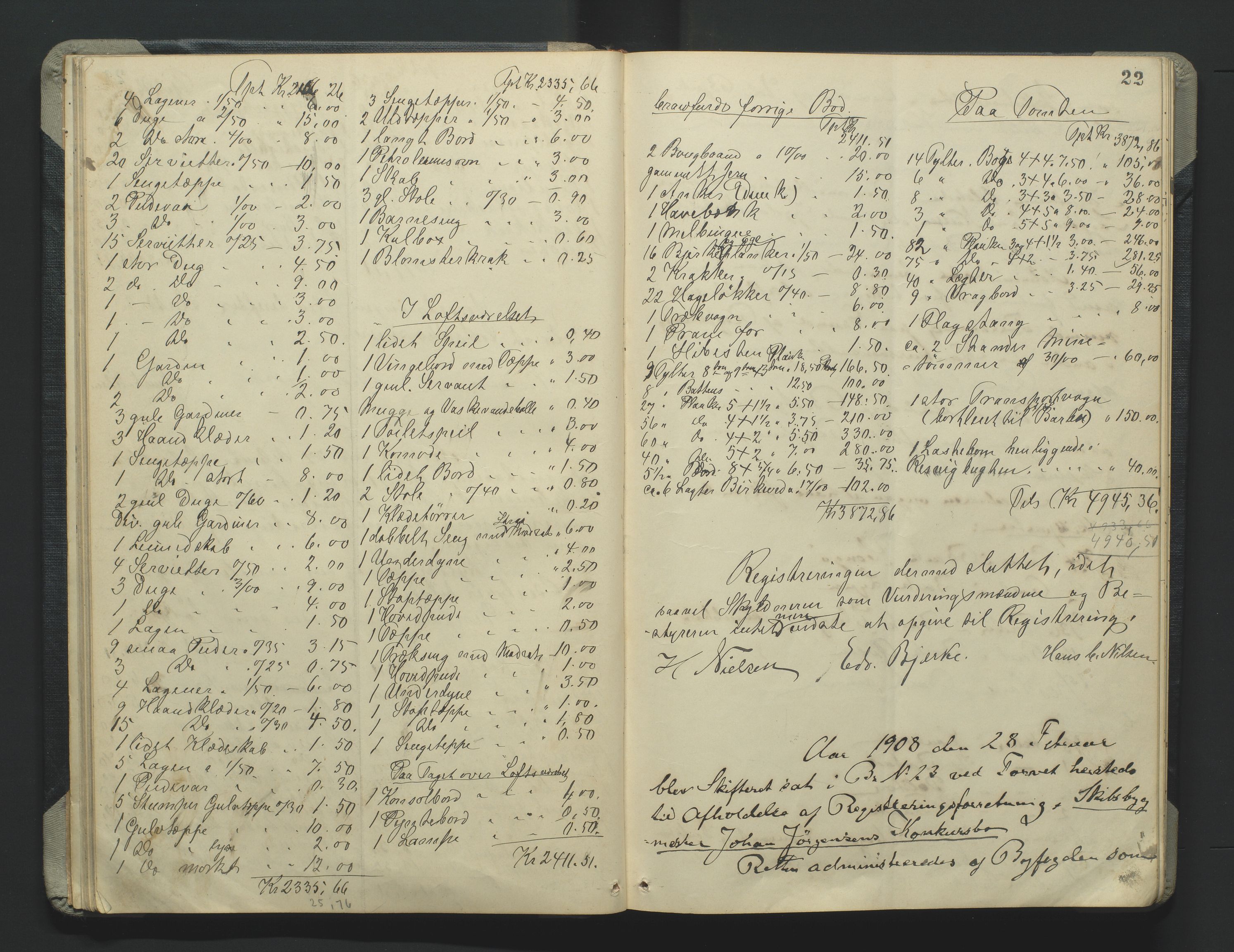 Grimstad byfogd, AV/SAK-1222-0003/H/Hc/L0009: Skifteprotokoll nr. 9, 1908-1918, s. 22