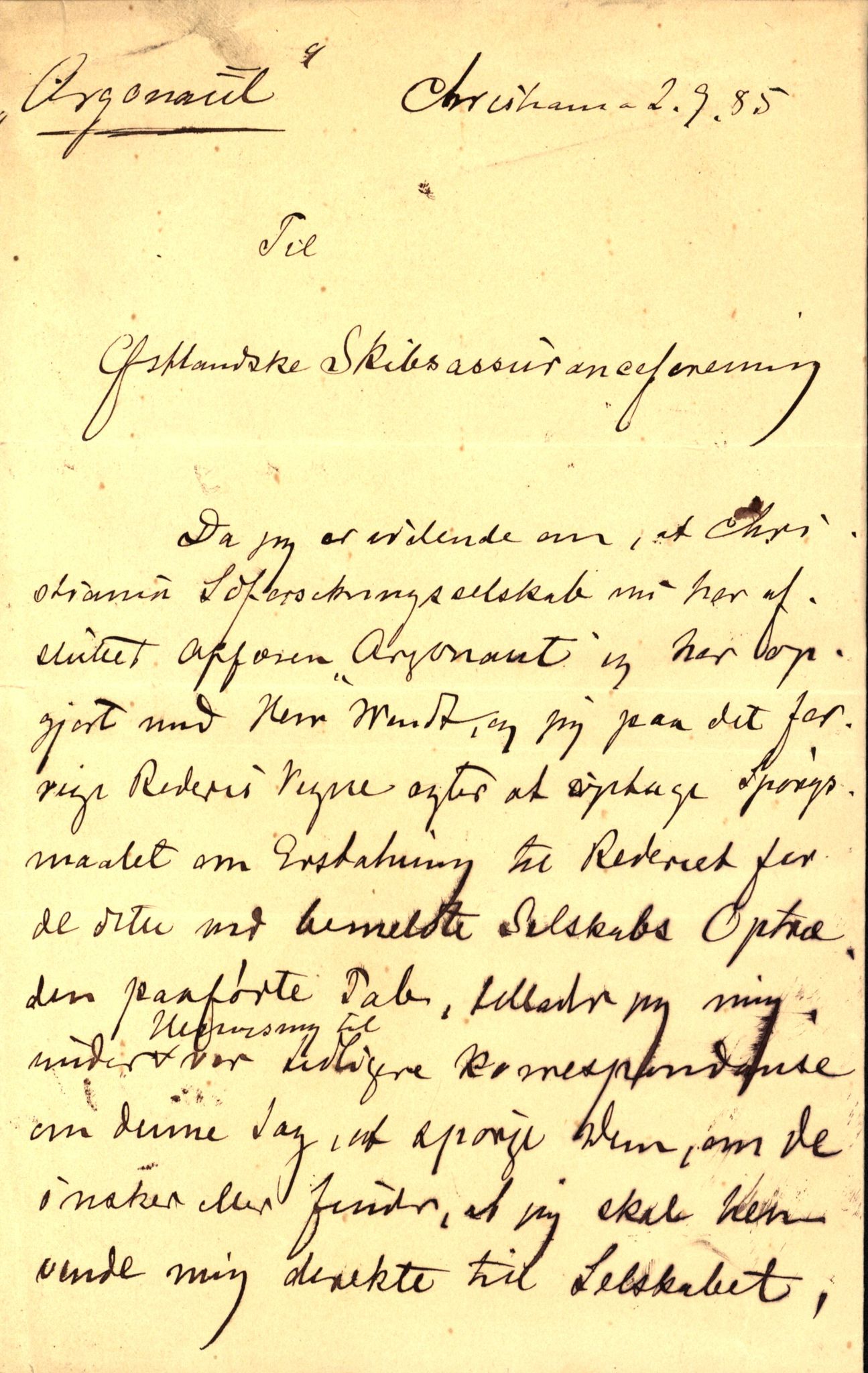 Pa 63 - Østlandske skibsassuranceforening, VEMU/A-1079/G/Ga/L0015/0009: Havaridokumenter / Insulan, Nymph, Argonaut, 1882, s. 10