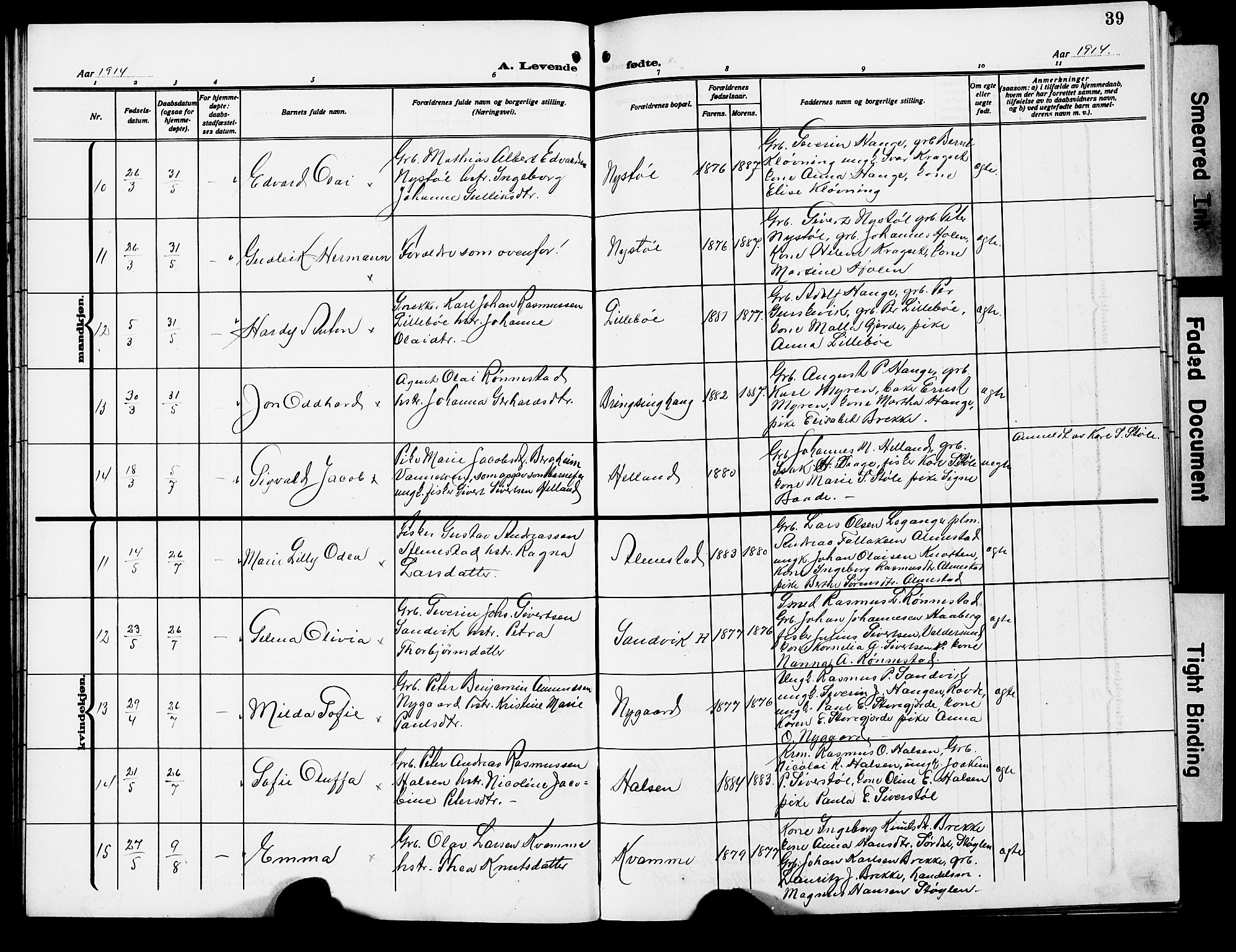 Ministerialprotokoller, klokkerbøker og fødselsregistre - Møre og Romsdal, AV/SAT-A-1454/503/L0050: Klokkerbok nr. 503C05, 1909-1922, s. 39