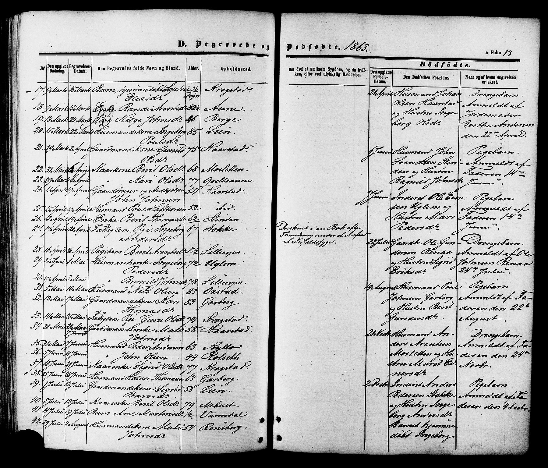 Ministerialprotokoller, klokkerbøker og fødselsregistre - Sør-Trøndelag, SAT/A-1456/695/L1147: Ministerialbok nr. 695A07, 1860-1877, s. 13