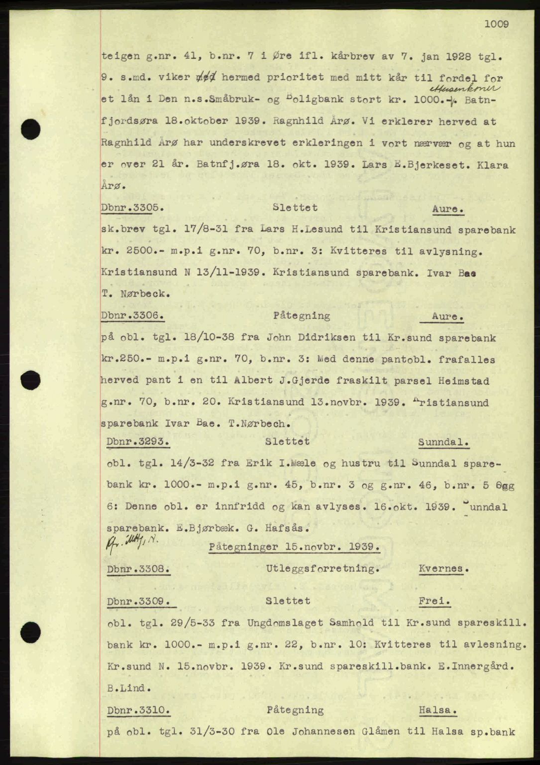 Nordmøre sorenskriveri, SAT/A-4132/1/2/2Ca: Pantebok nr. C80, 1936-1939, Dagboknr: 3305/1939