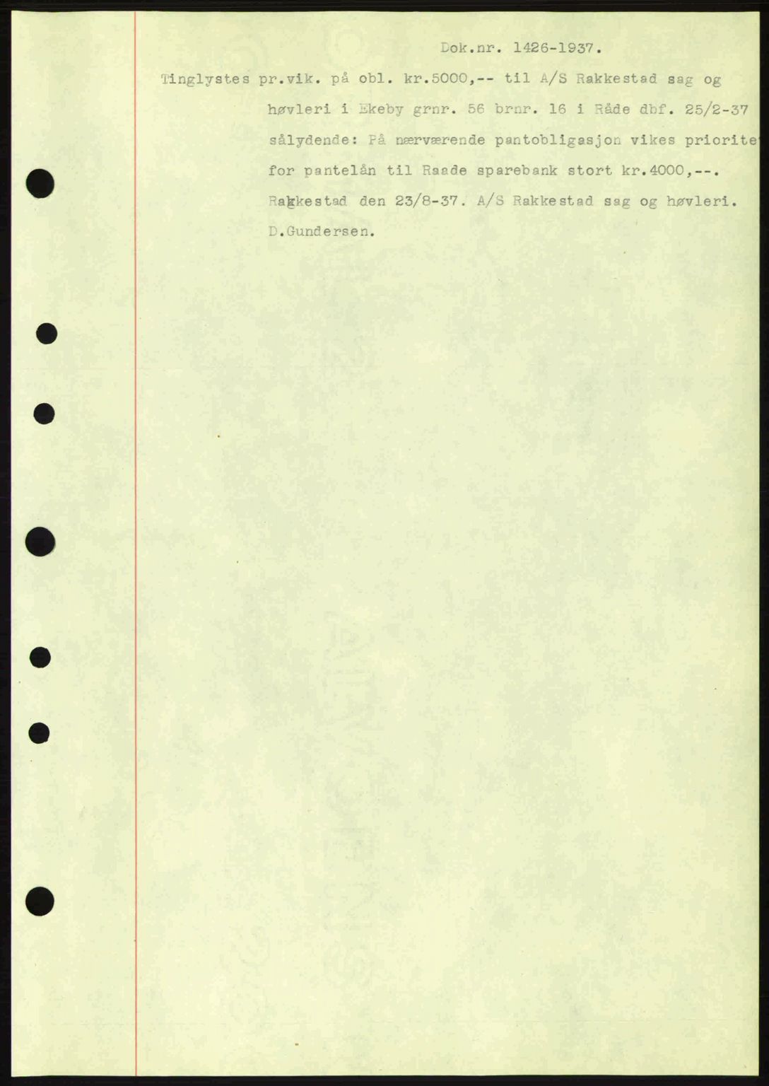 Moss sorenskriveri, SAO/A-10168: Pantebok nr. B4, 1937-1938, Dagboknr: 1426/1937