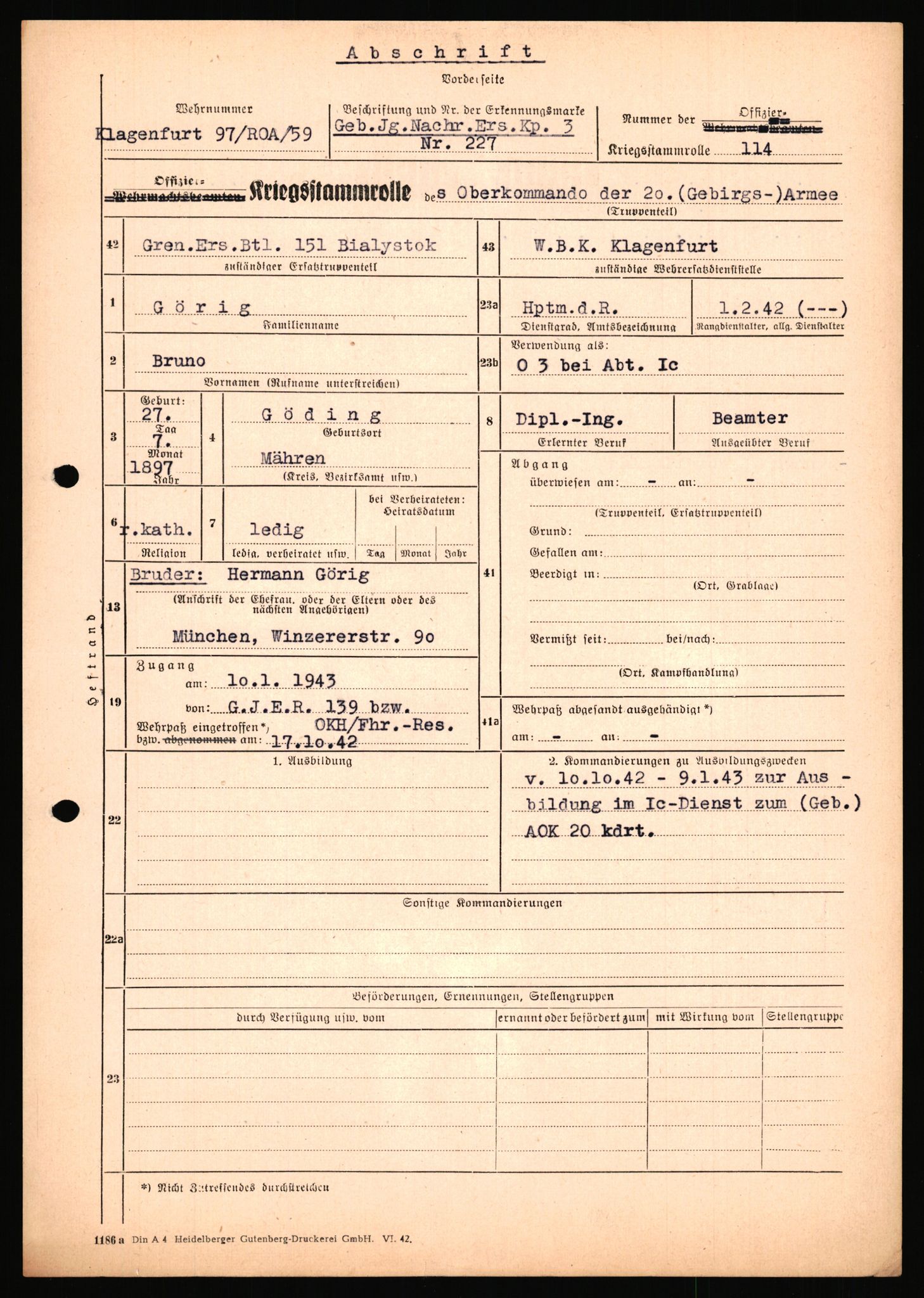 Forsvarets Overkommando. 2 kontor. Arkiv 11.4. Spredte tyske arkivsaker, AV/RA-RAFA-7031/D/Dar/Dara/L0018: Personalbøker, 1940-1945, s. 474