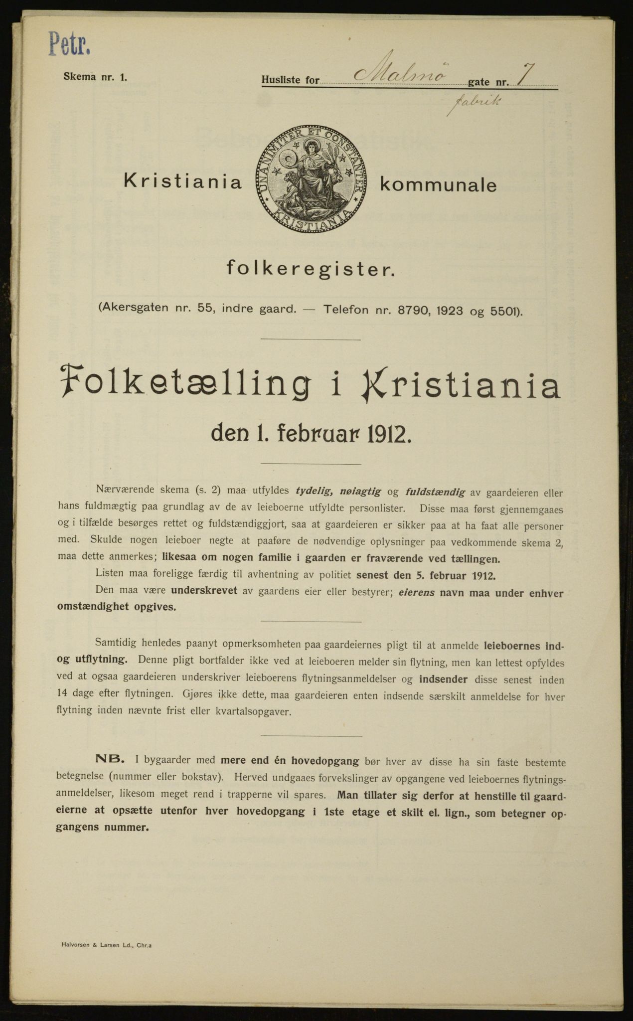 OBA, Kommunal folketelling 1.2.1912 for Kristiania, 1912, s. 60419