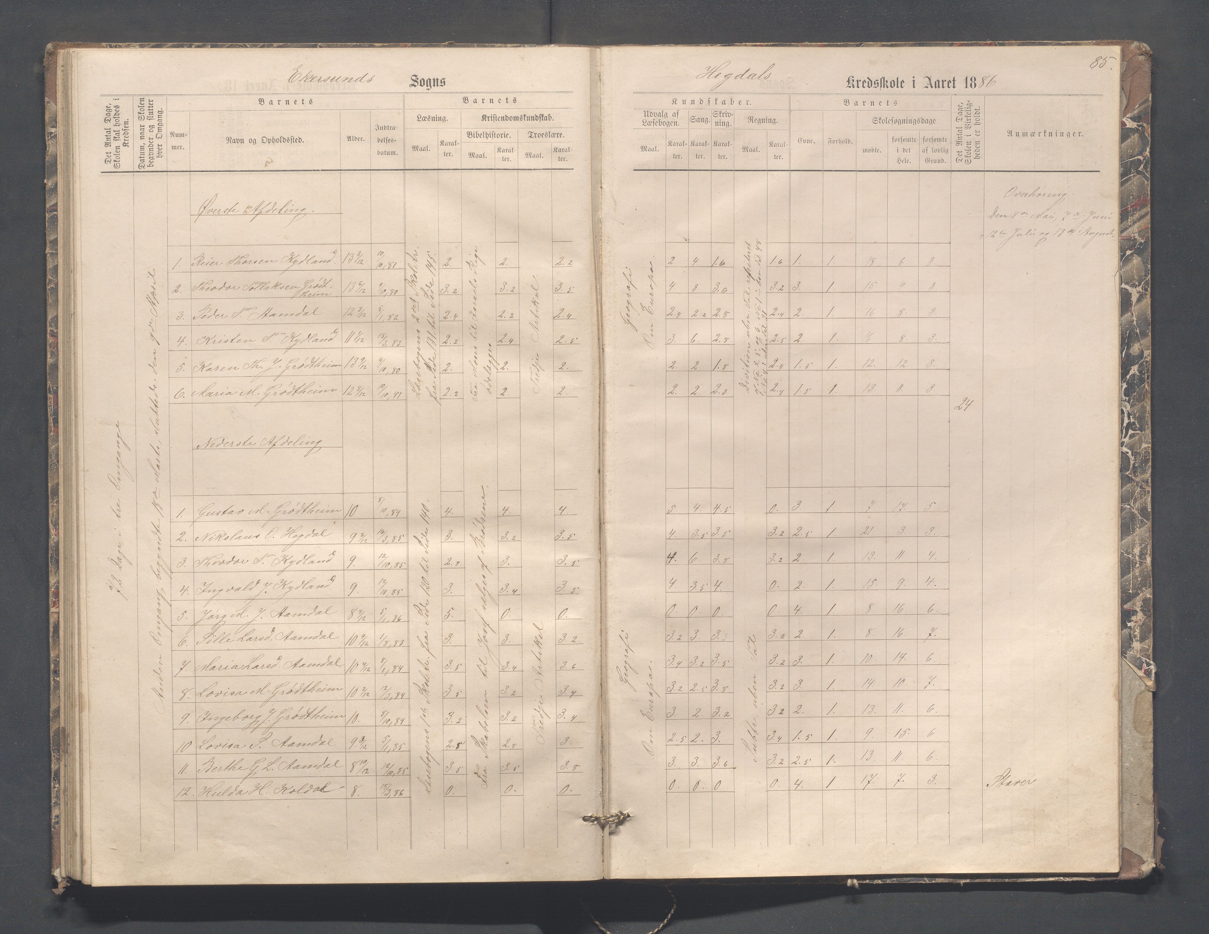 Eigersund kommune (Herredet) - Skolekommisjonen/skolestyret, IKAR/K-100453/Jb/L0004: Skoleprotokoll - Hegdal, Hadland, Åmdal, 1880-1890, s. 85