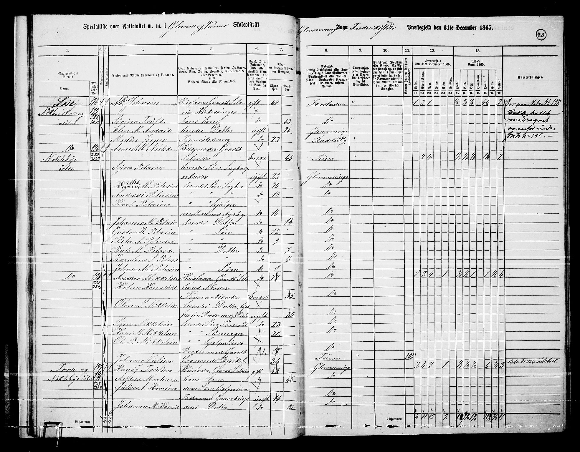 RA, Folketelling 1865 for 0132L Fredrikstad prestegjeld, Glemmen sokn, 1865, s. 22