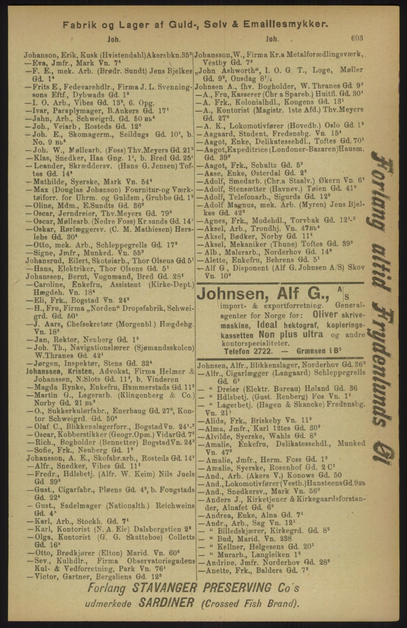 Kristiania/Oslo adressebok, PUBL/-, 1911, s. 603