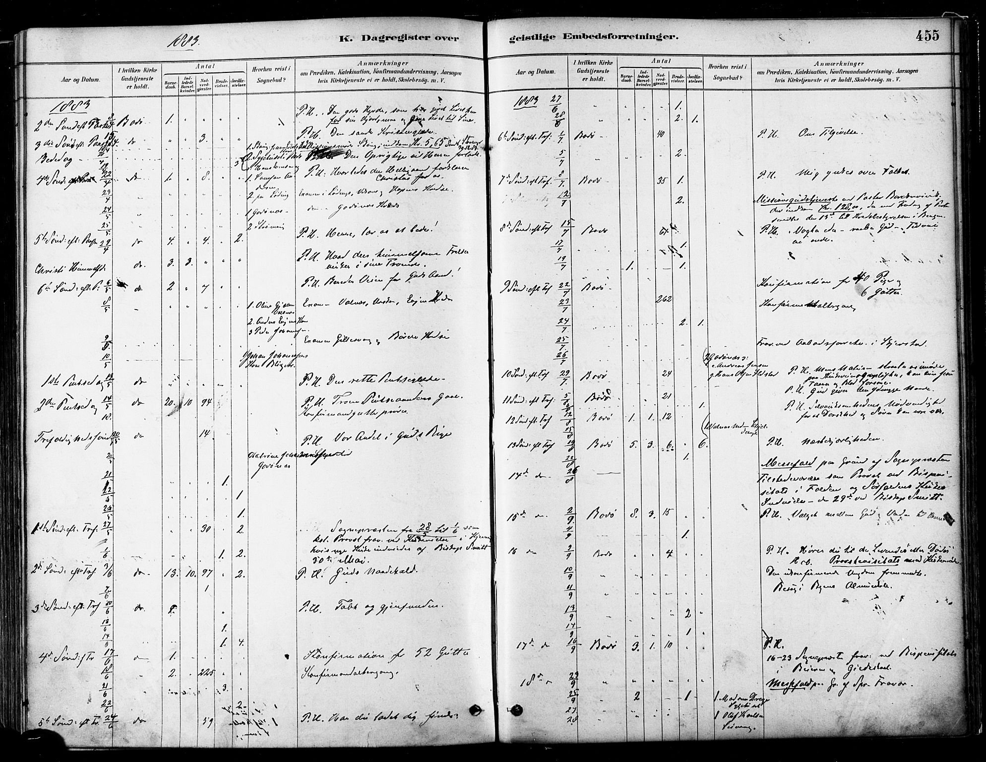 Ministerialprotokoller, klokkerbøker og fødselsregistre - Nordland, SAT/A-1459/802/L0054: Ministerialbok nr. 802A01, 1879-1893, s. 455