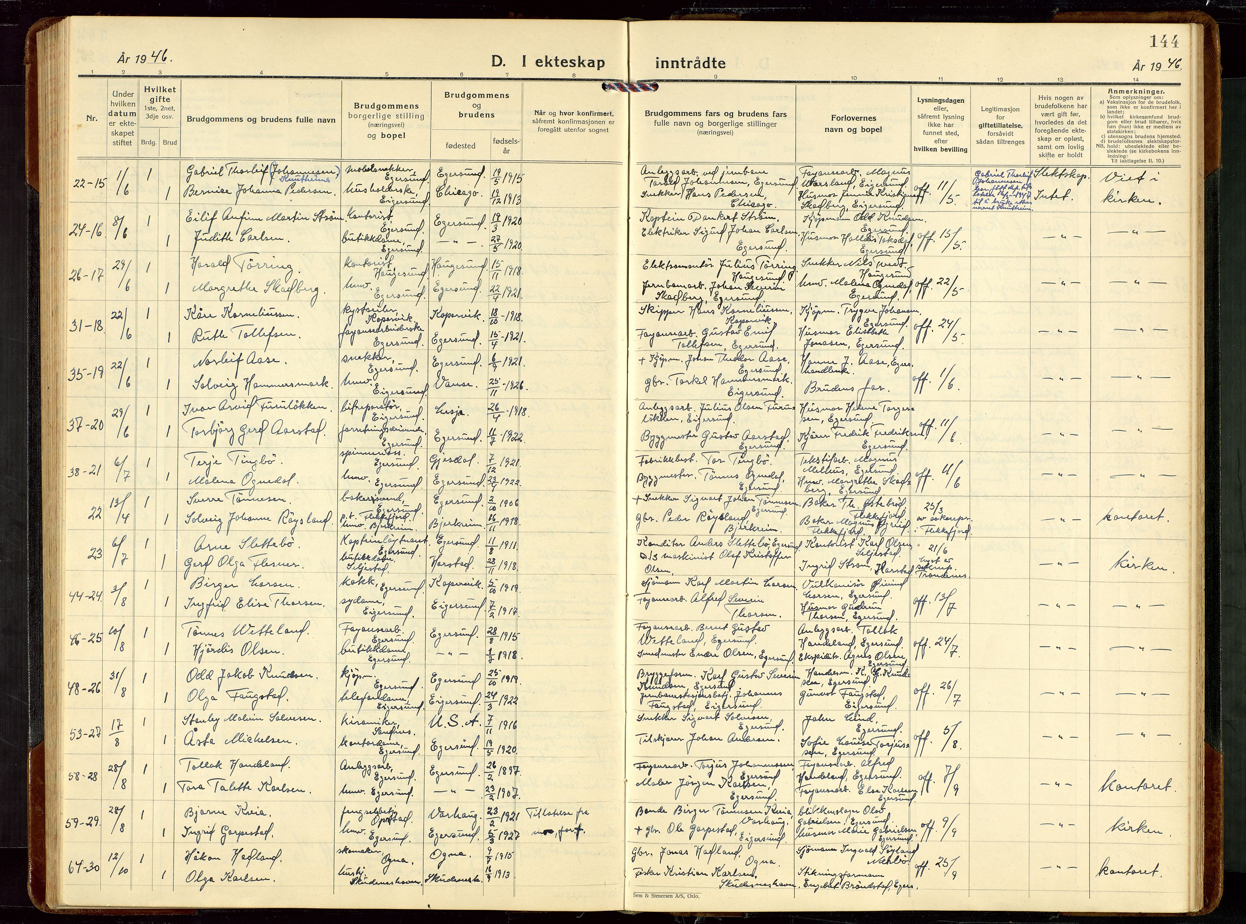 Eigersund sokneprestkontor, AV/SAST-A-101807/S09/L0014: Klokkerbok nr. B 14, 1931-1949, s. 144