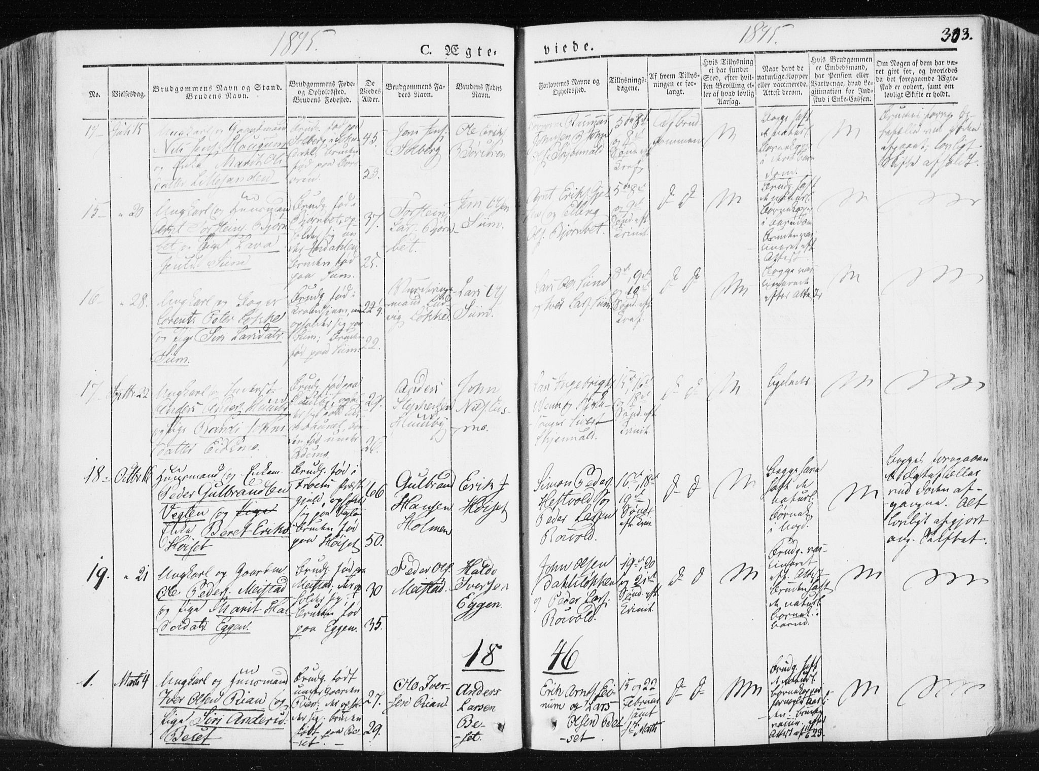 Ministerialprotokoller, klokkerbøker og fødselsregistre - Sør-Trøndelag, AV/SAT-A-1456/665/L0771: Ministerialbok nr. 665A06, 1830-1856, s. 303