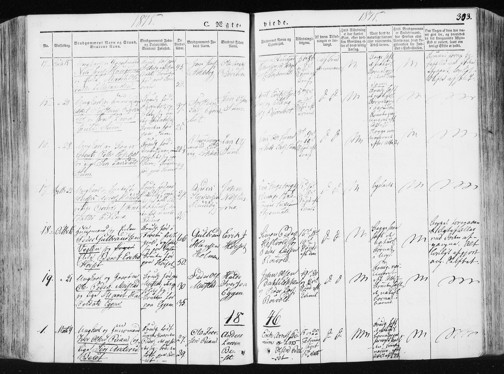 Ministerialprotokoller, klokkerbøker og fødselsregistre - Sør-Trøndelag, SAT/A-1456/665/L0771: Ministerialbok nr. 665A06, 1830-1856, s. 303