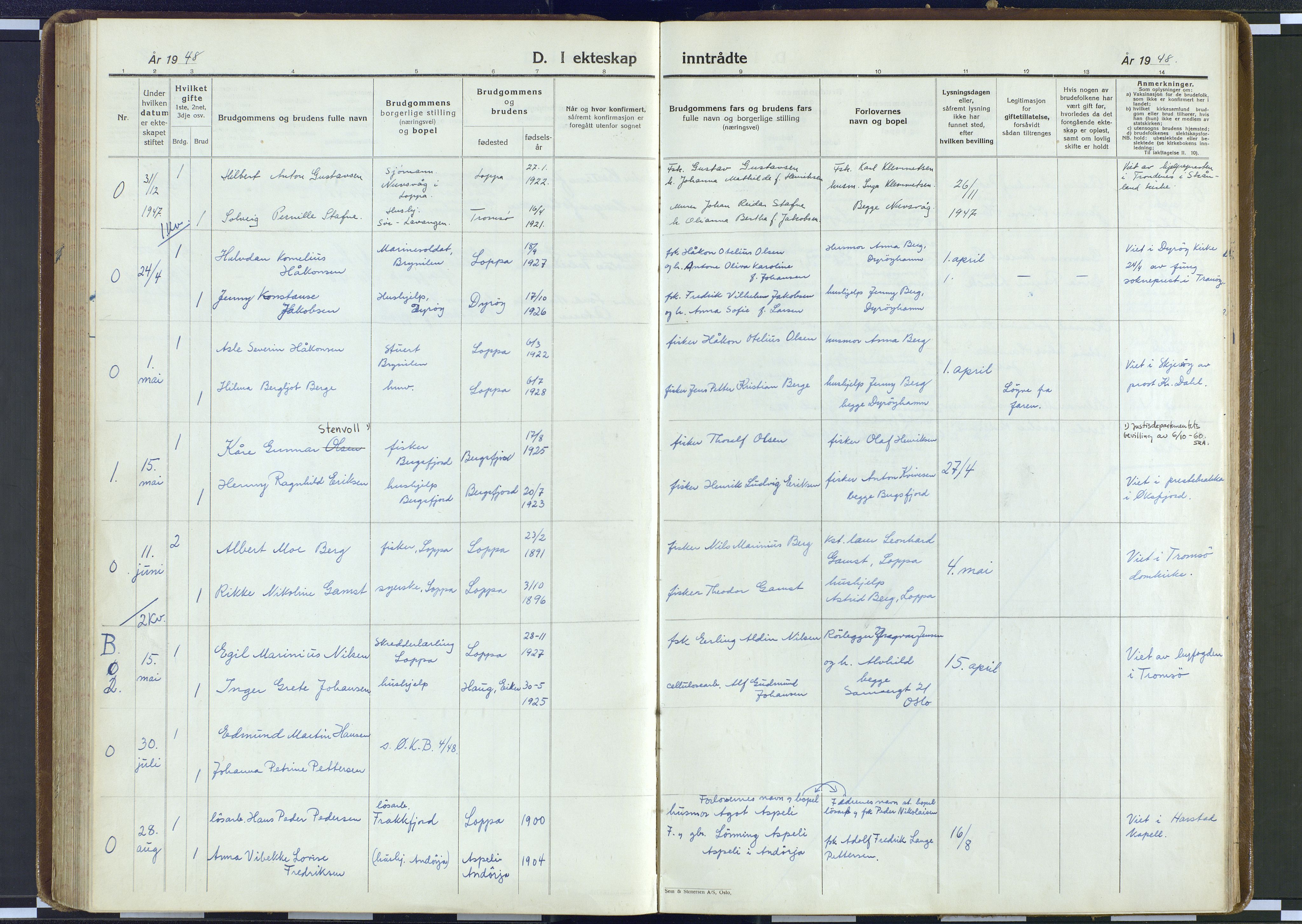 Loppa sokneprestkontor, AV/SATØ-S-1339/H/Ha/L0017kirke: Ministerialbok nr. 17, 1942-1961