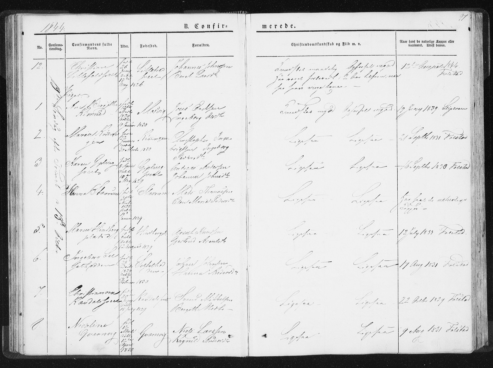 Ministerialprotokoller, klokkerbøker og fødselsregistre - Nord-Trøndelag, SAT/A-1458/744/L0418: Ministerialbok nr. 744A02, 1843-1866, s. 97