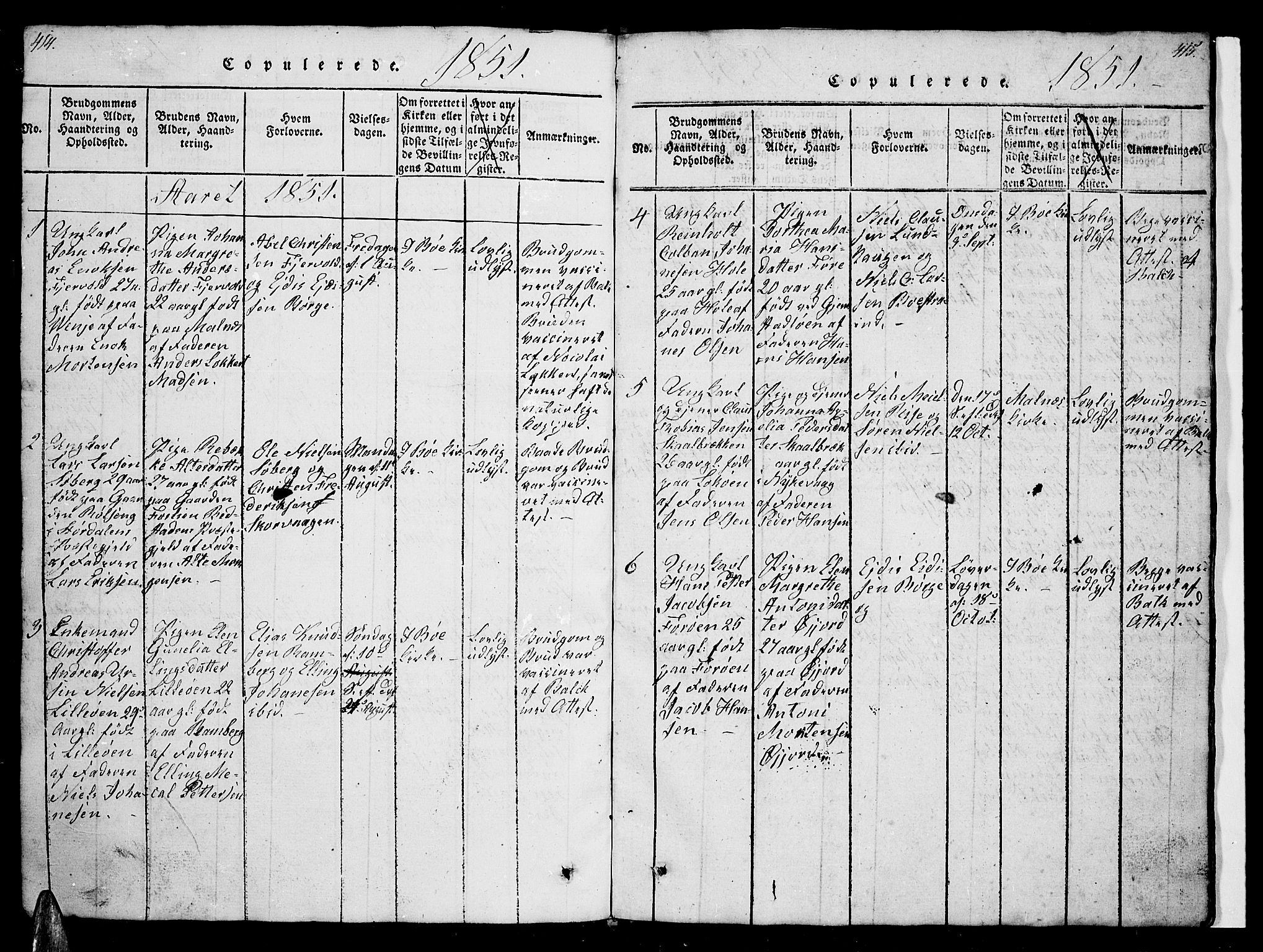 Ministerialprotokoller, klokkerbøker og fødselsregistre - Nordland, AV/SAT-A-1459/891/L1312: Klokkerbok nr. 891C01, 1820-1856, s. 414-415