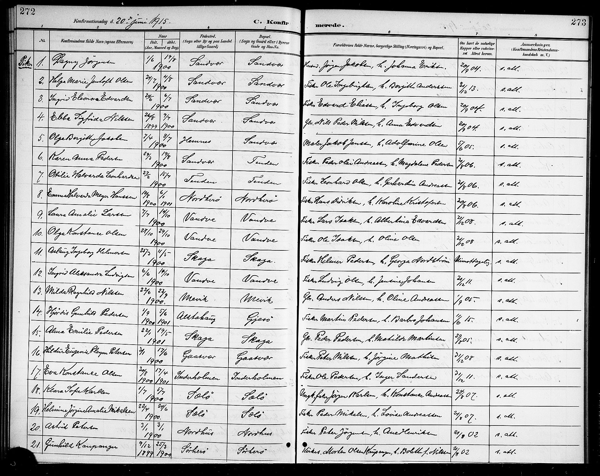 Ministerialprotokoller, klokkerbøker og fødselsregistre - Nordland, AV/SAT-A-1459/834/L0516: Klokkerbok nr. 834C06, 1902-1918, s. 272-273