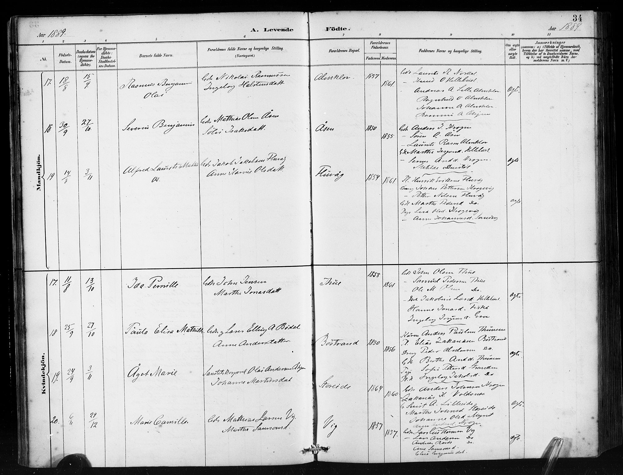 Ministerialprotokoller, klokkerbøker og fødselsregistre - Møre og Romsdal, AV/SAT-A-1454/501/L0008: Ministerialbok nr. 501A08, 1885-1901, s. 34