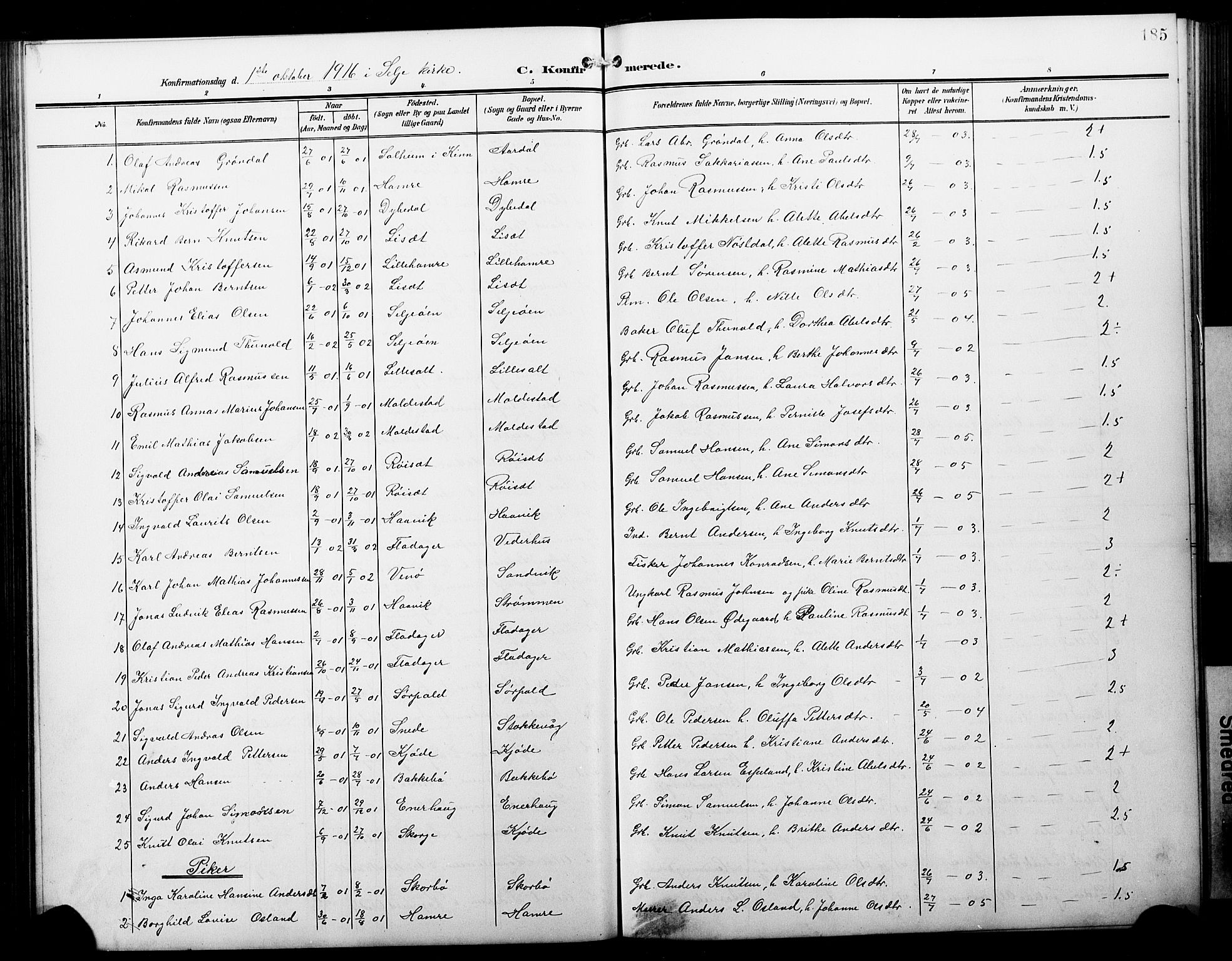 Selje sokneprestembete, AV/SAB-A-99938/H/Ha/Hab/Habb: Klokkerbok nr. B 1, 1905-1923, s. 185