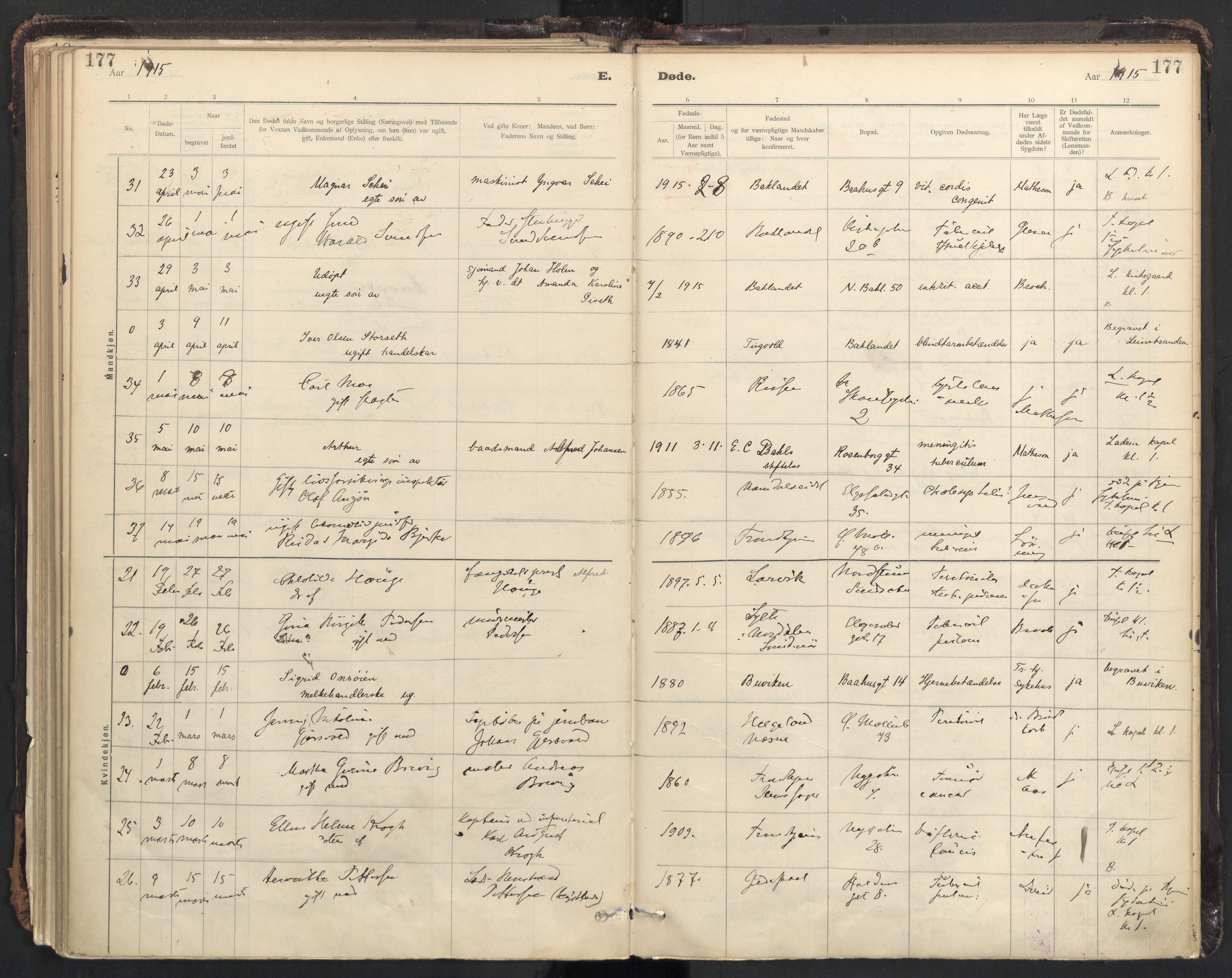 Ministerialprotokoller, klokkerbøker og fødselsregistre - Sør-Trøndelag, SAT/A-1456/604/L0204: Ministerialbok nr. 604A24, 1911-1920, s. 177