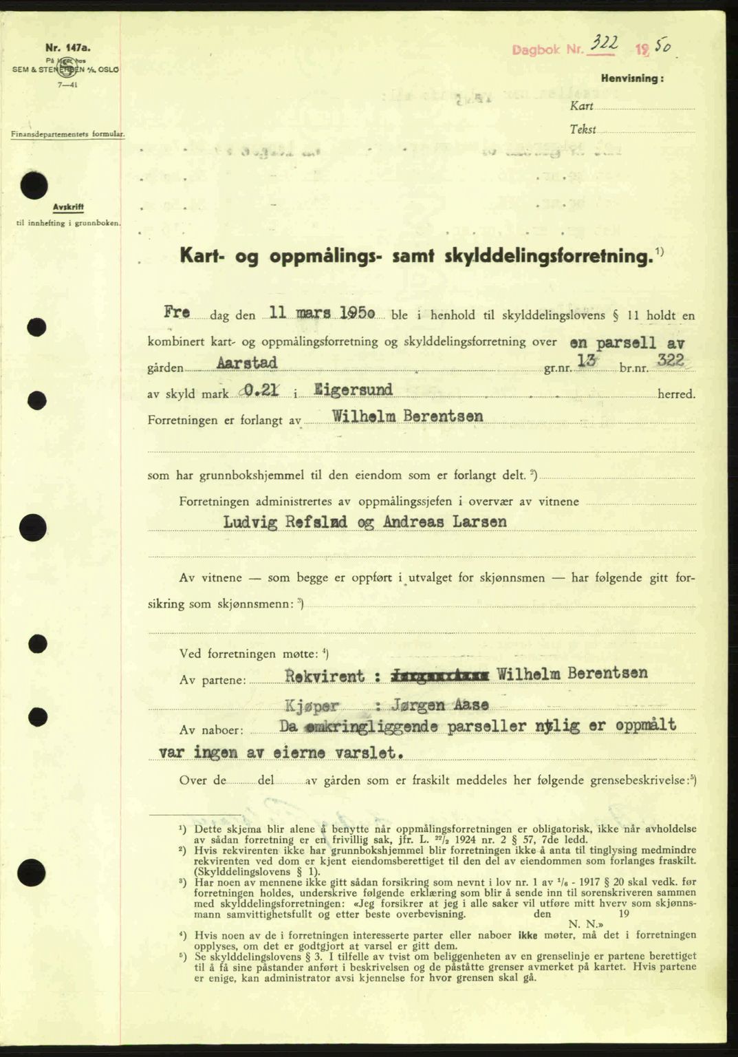 Dalane sorenskriveri, SAST/A-100309/02/G/Gb/L0054: Pantebok nr. A14, 1949-1950, Dagboknr: 322/1950