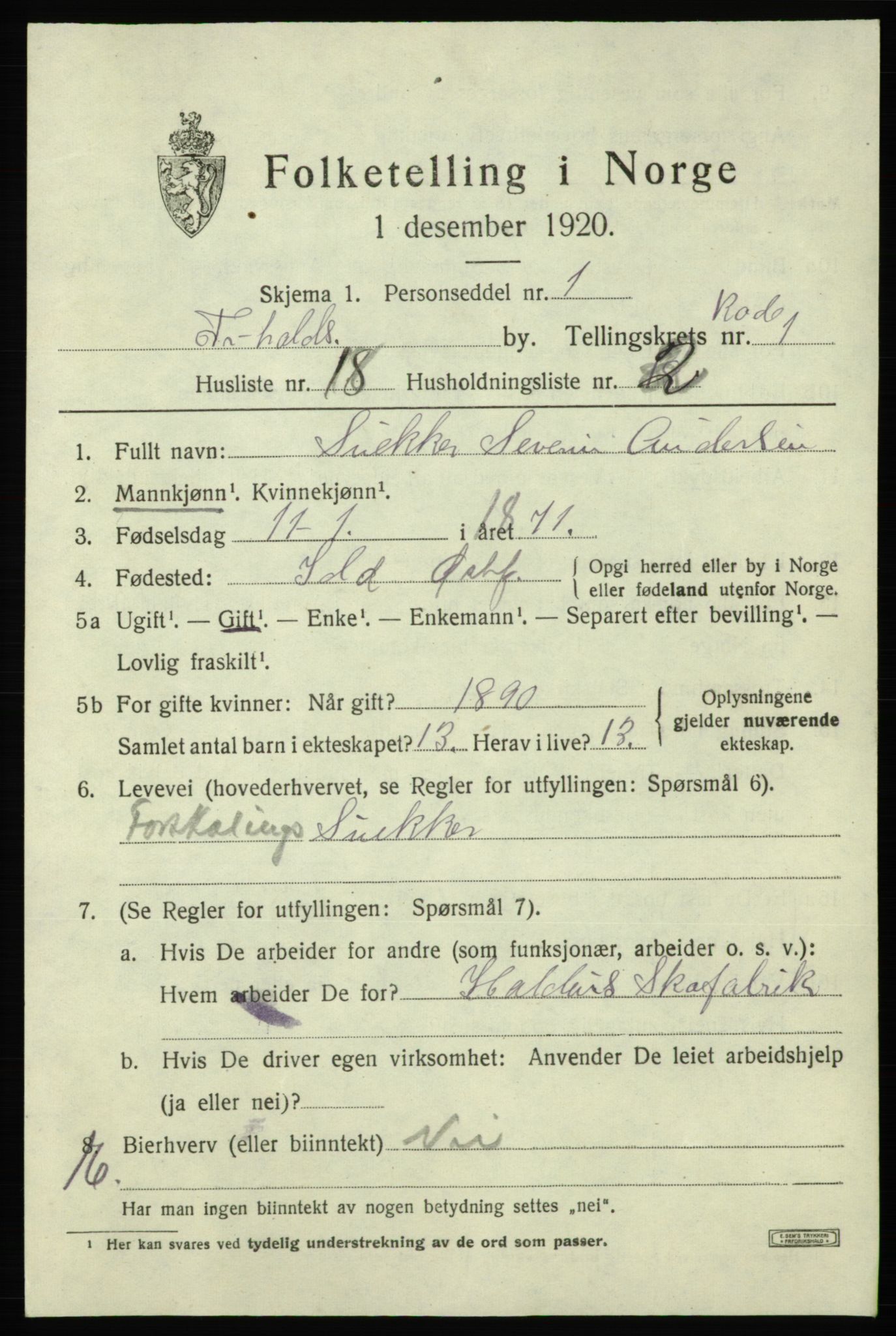 SAO, Folketelling 1920 for 0101 Fredrikshald kjøpstad, 1920, s. 8358