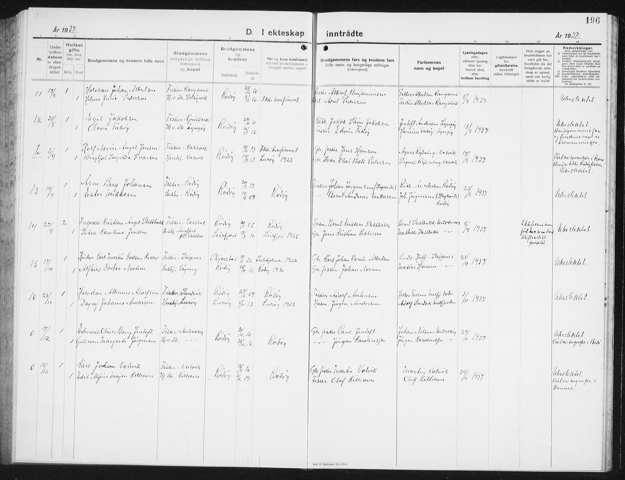 Ministerialprotokoller, klokkerbøker og fødselsregistre - Nordland, AV/SAT-A-1459/841/L0622: Klokkerbok nr. 841C06, 1924-1942, s. 196