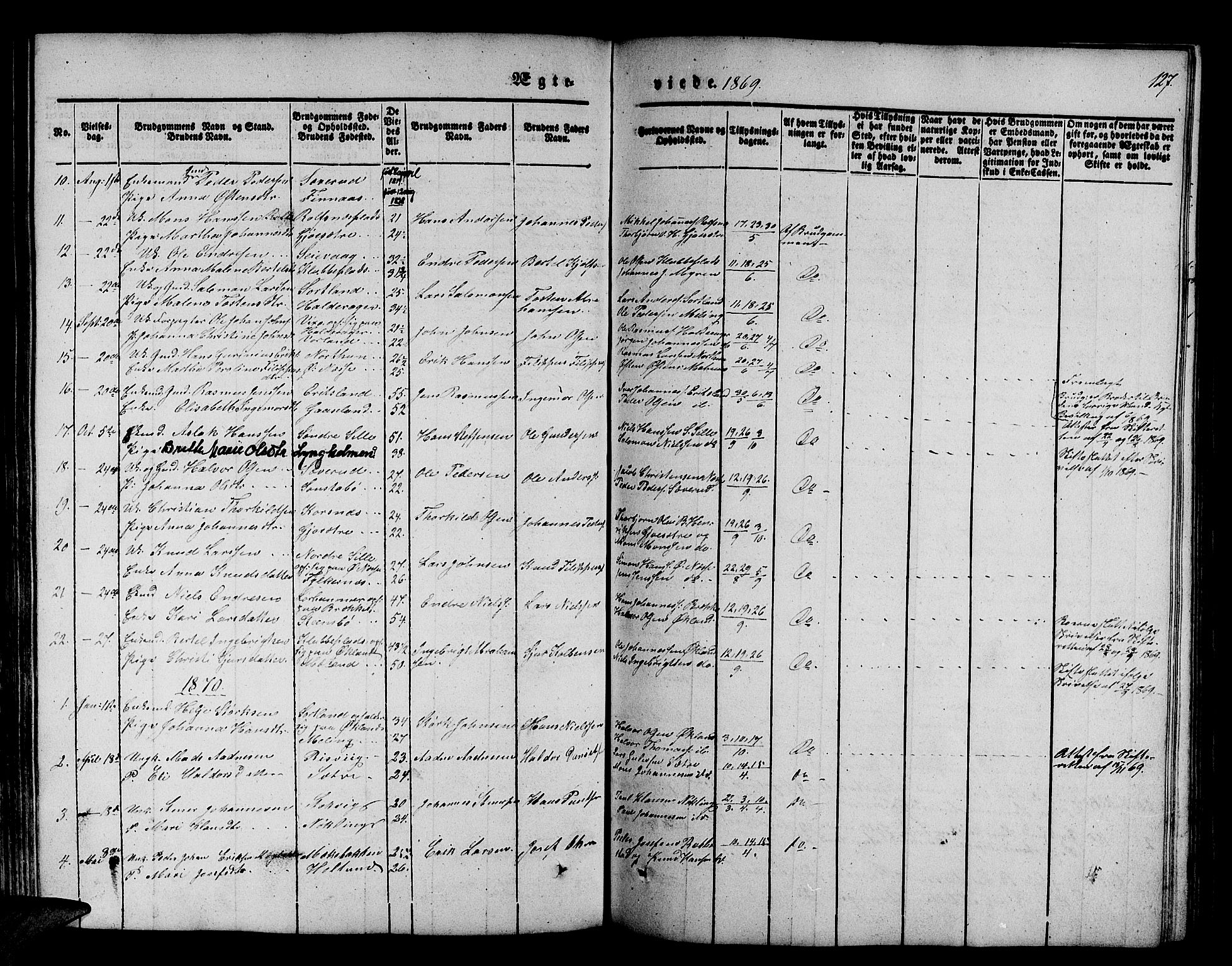 Finnås sokneprestembete, AV/SAB-A-99925/H/Ha/Hab/Habb/L0001: Klokkerbok nr. B 1, 1851-1870, s. 127