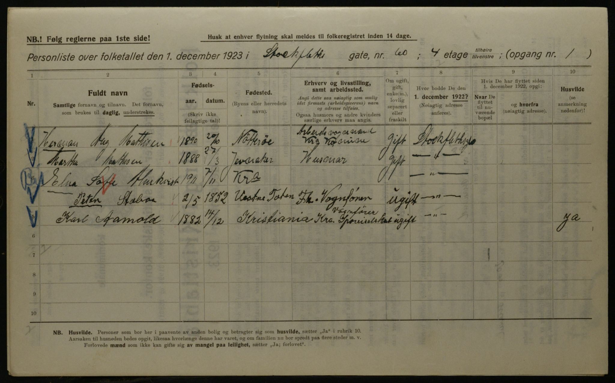 OBA, Kommunal folketelling 1.12.1923 for Kristiania, 1923, s. 113609