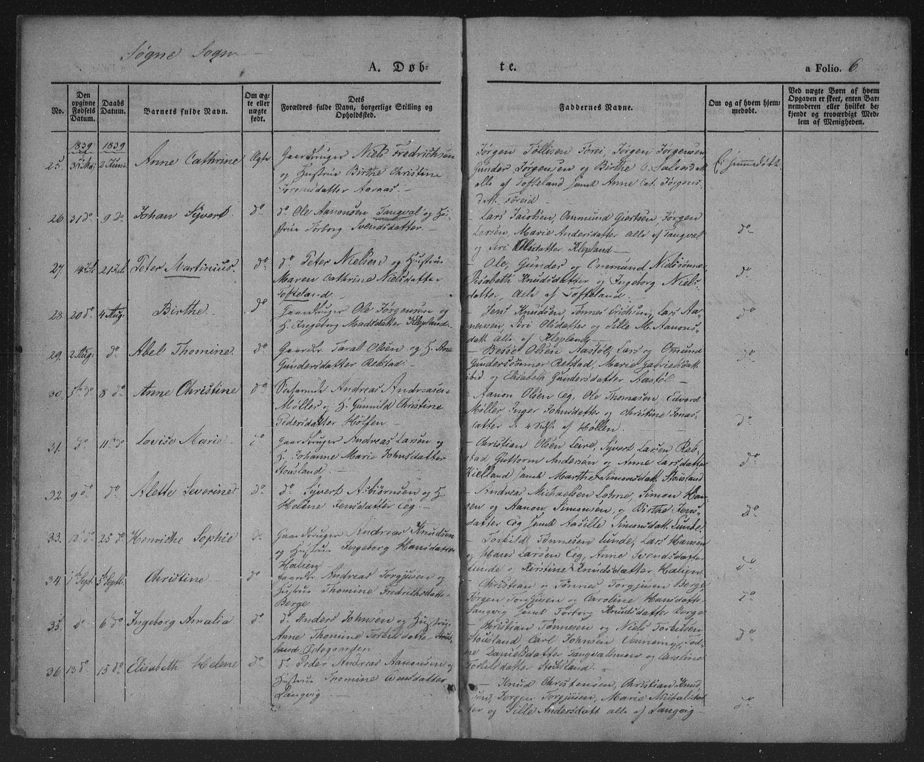 Søgne sokneprestkontor, SAK/1111-0037/F/Fa/Fab/L0009: Ministerialbok nr. A 9, 1838-1853, s. 6