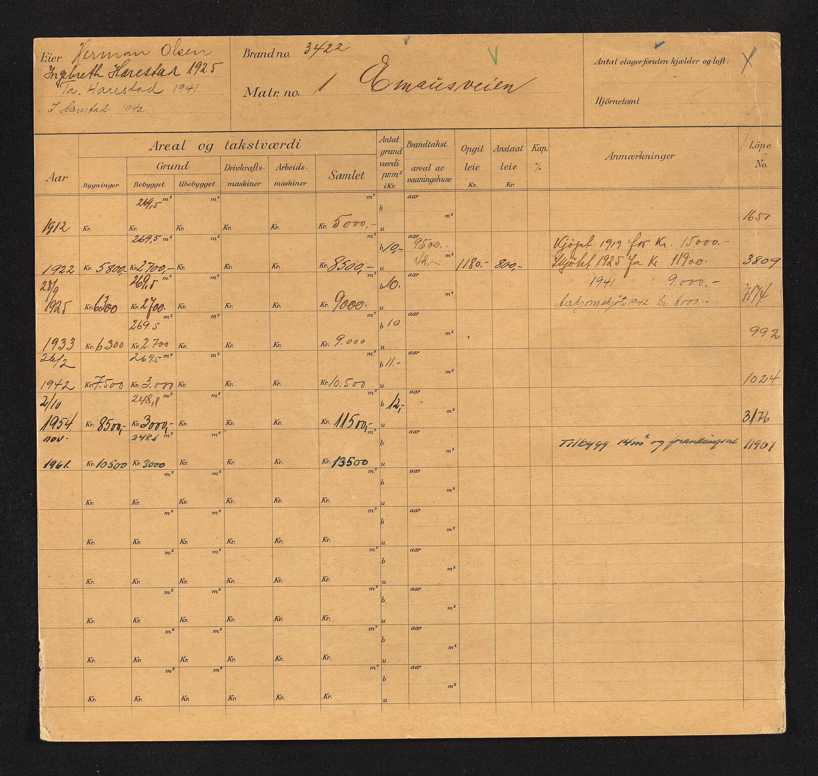 Stavanger kommune. Skattetakstvesenet, BYST/A-0440/F/Fa/Faa/L0012/0003: Skattetakstkort / Emmausveien 1 - 26