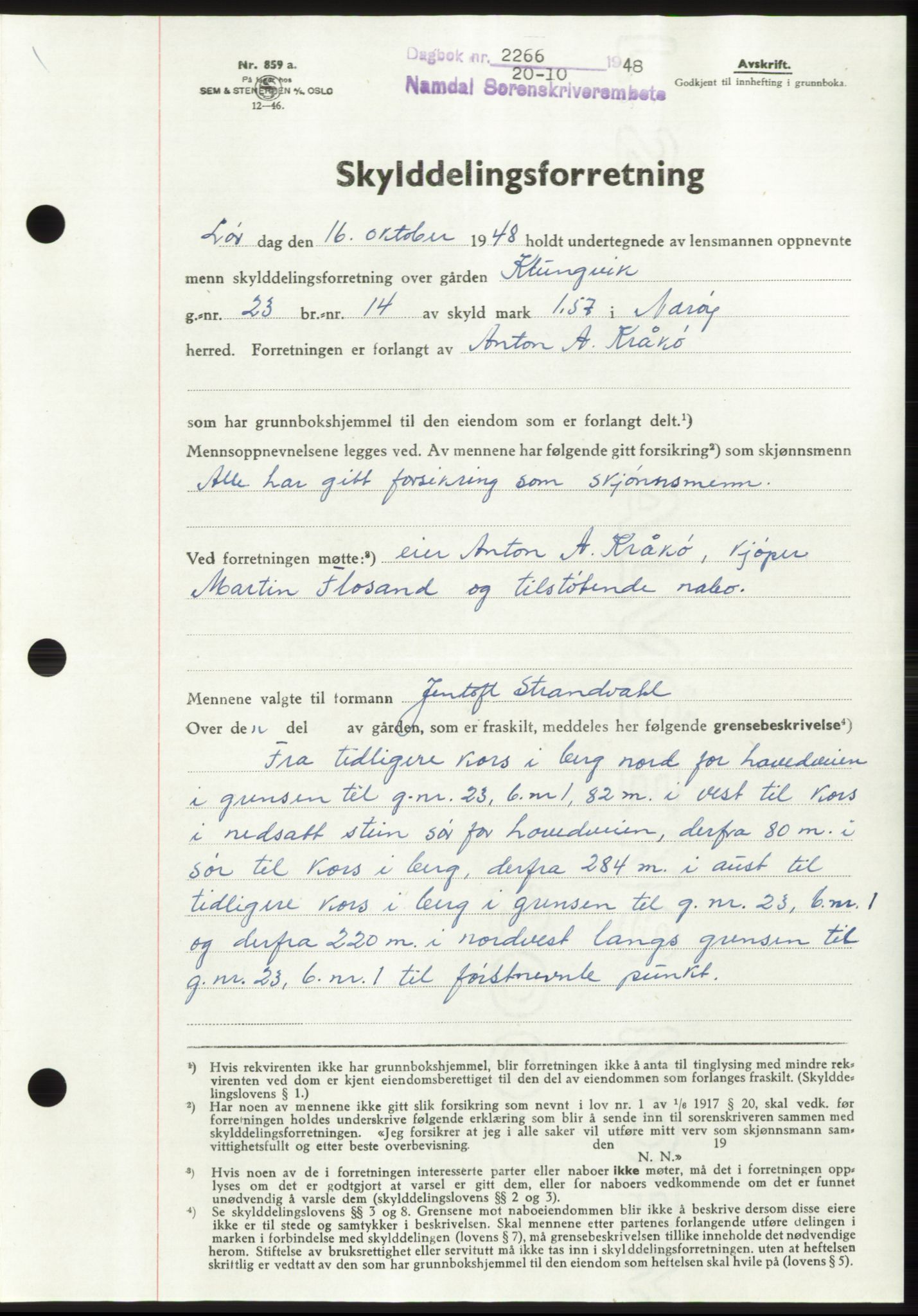 Namdal sorenskriveri, SAT/A-4133/1/2/2C: Pantebok nr. -, 1948-1948, Dagboknr: 2266/1948