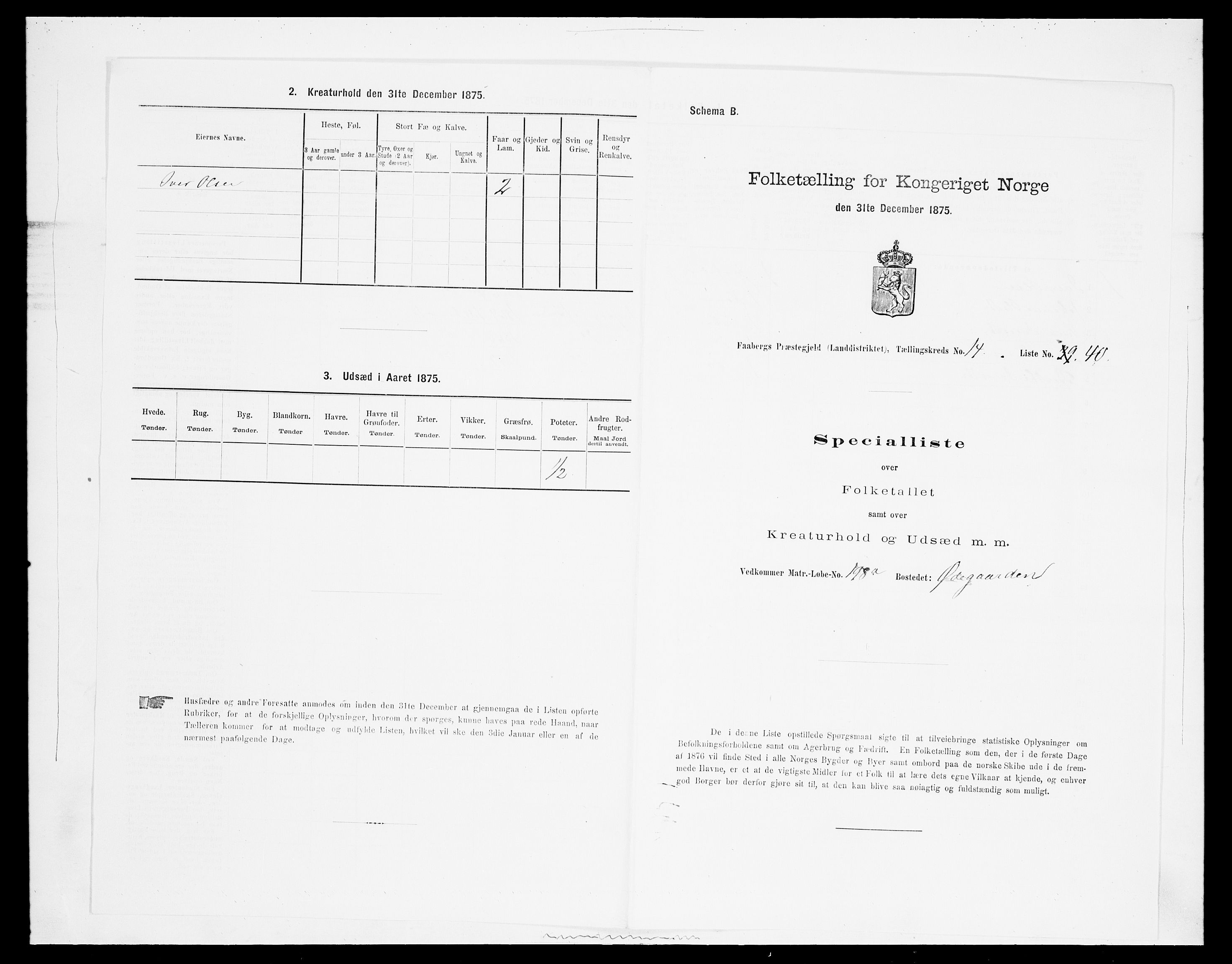 SAH, Folketelling 1875 for 0524L Fåberg prestegjeld, Fåberg sokn og Lillehammer landsokn, 1875, s. 1794