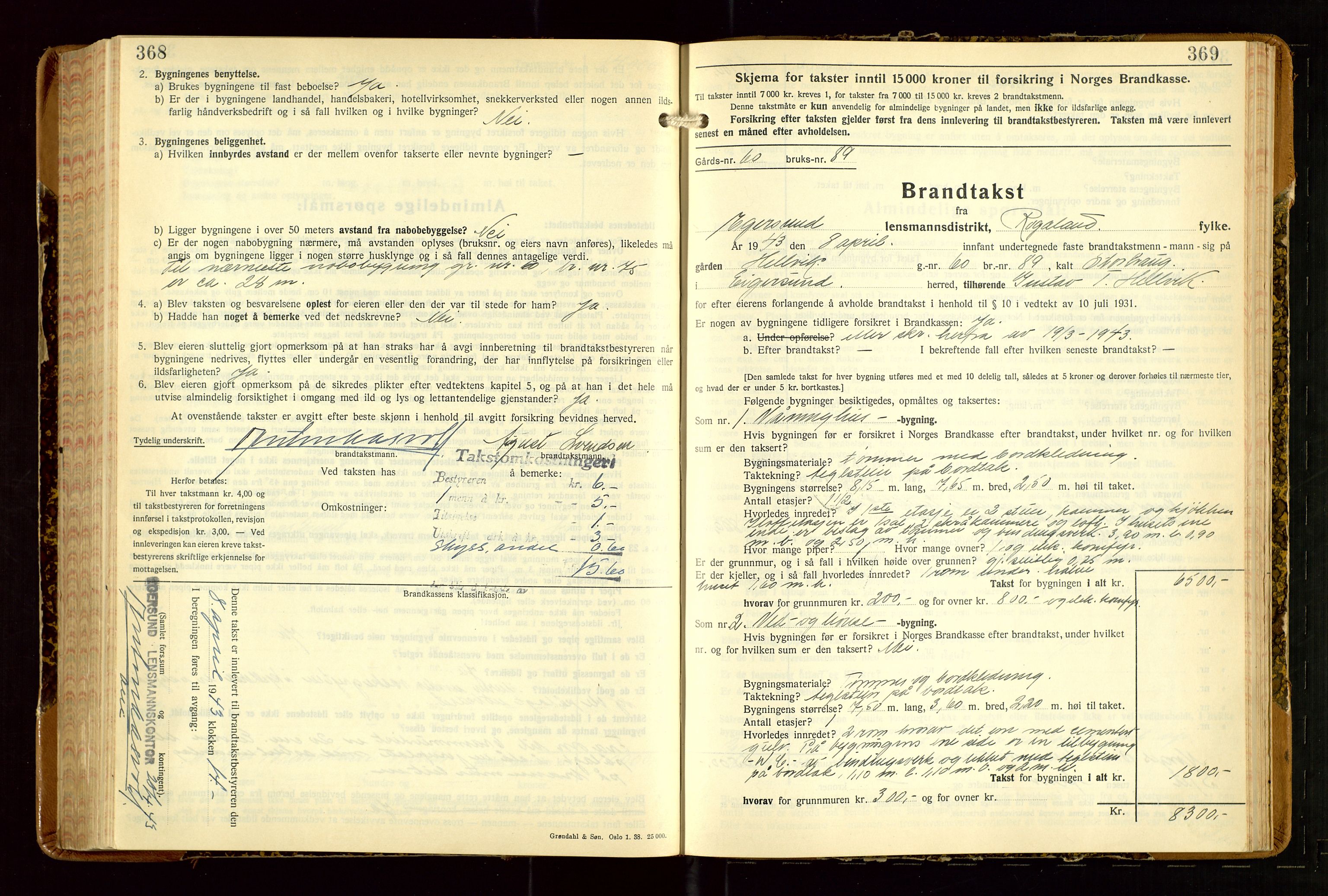 Eigersund lensmannskontor, AV/SAST-A-100171/Gob/L0007: "Brandtakstprotokoll", 1938-1955, s. 368-369