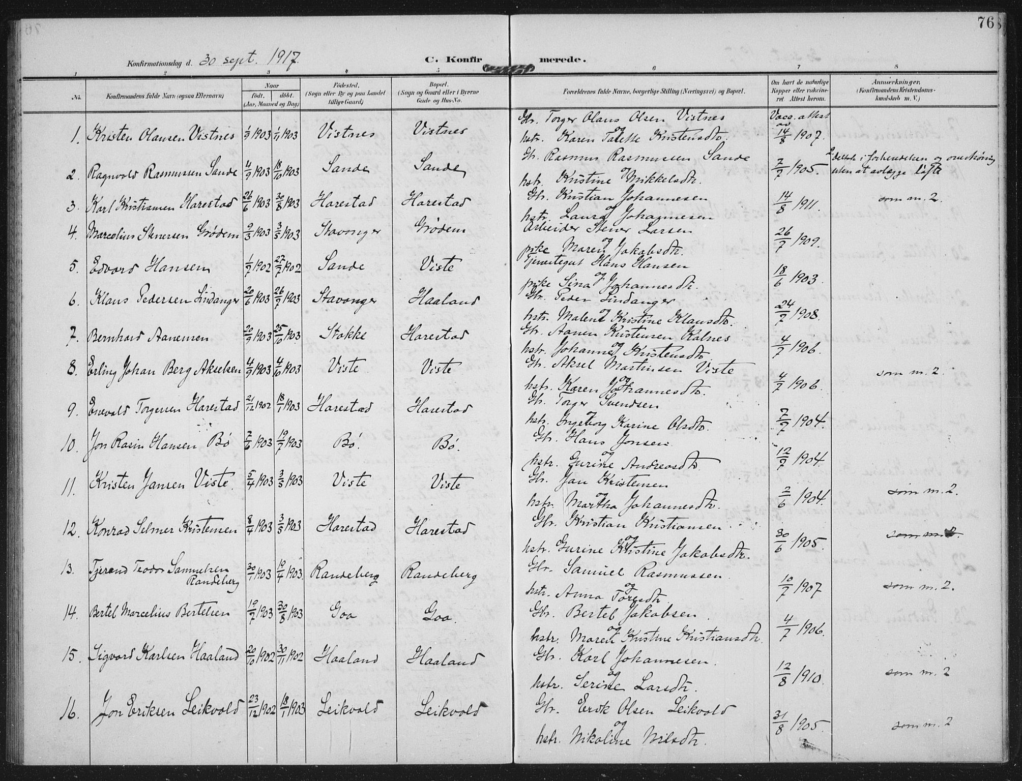 Hetland sokneprestkontor, AV/SAST-A-101826/30/30BA: Ministerialbok nr. A 14, 1905-1919, s. 76